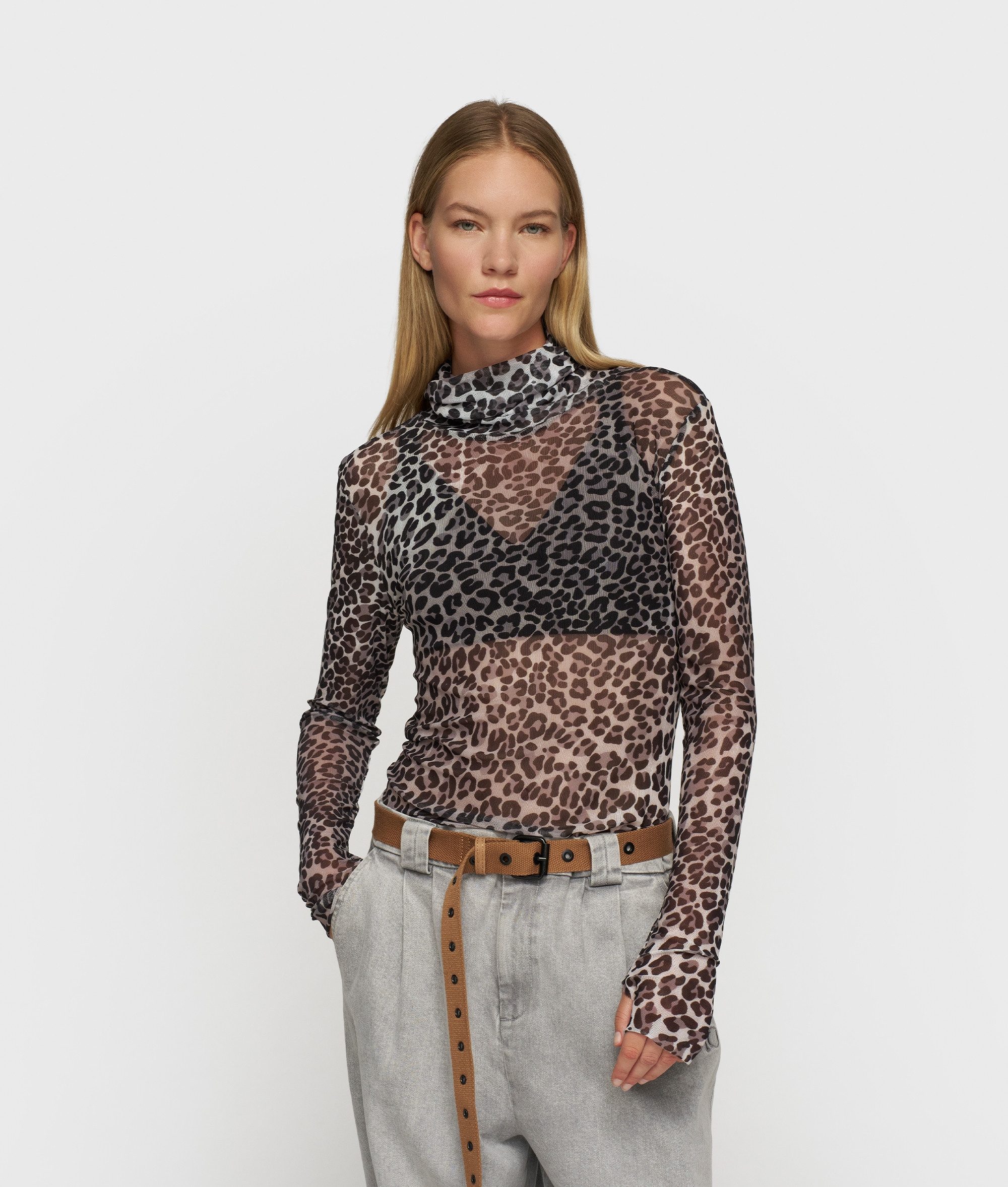 10DAYS Rundhalspullover mesh long sleeve leopard günstig online kaufen