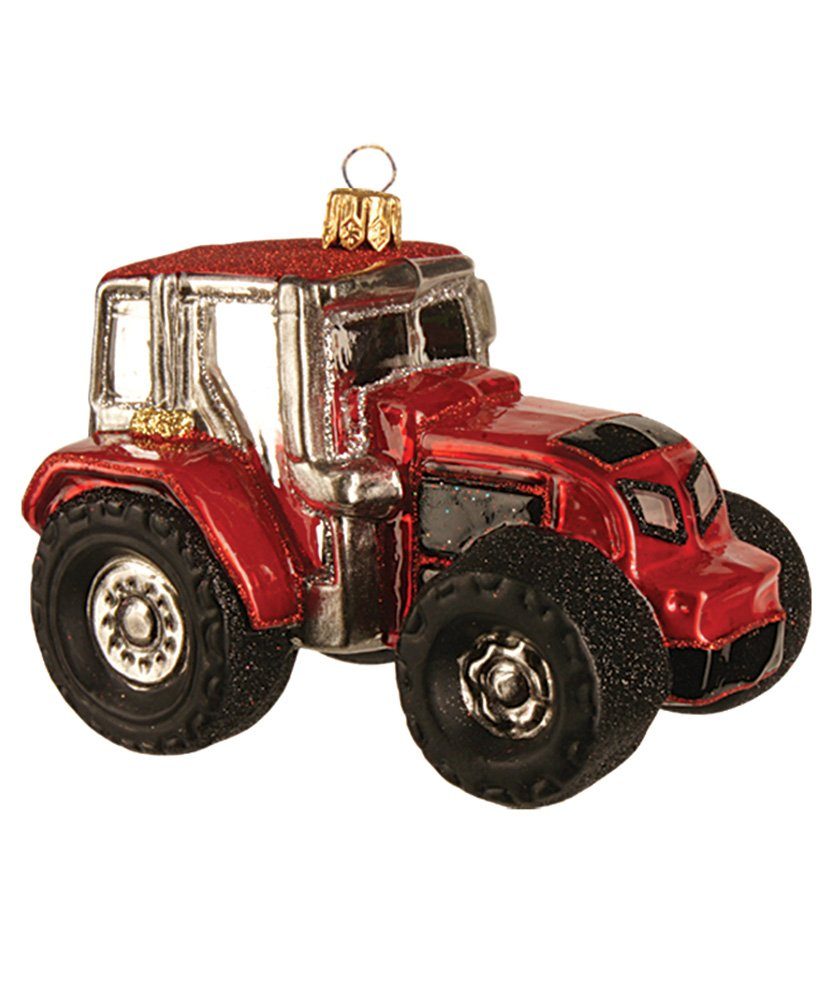 IMPULS Christbaumschmuck, Christbaumschmuck Glas Traktor 10cm rot