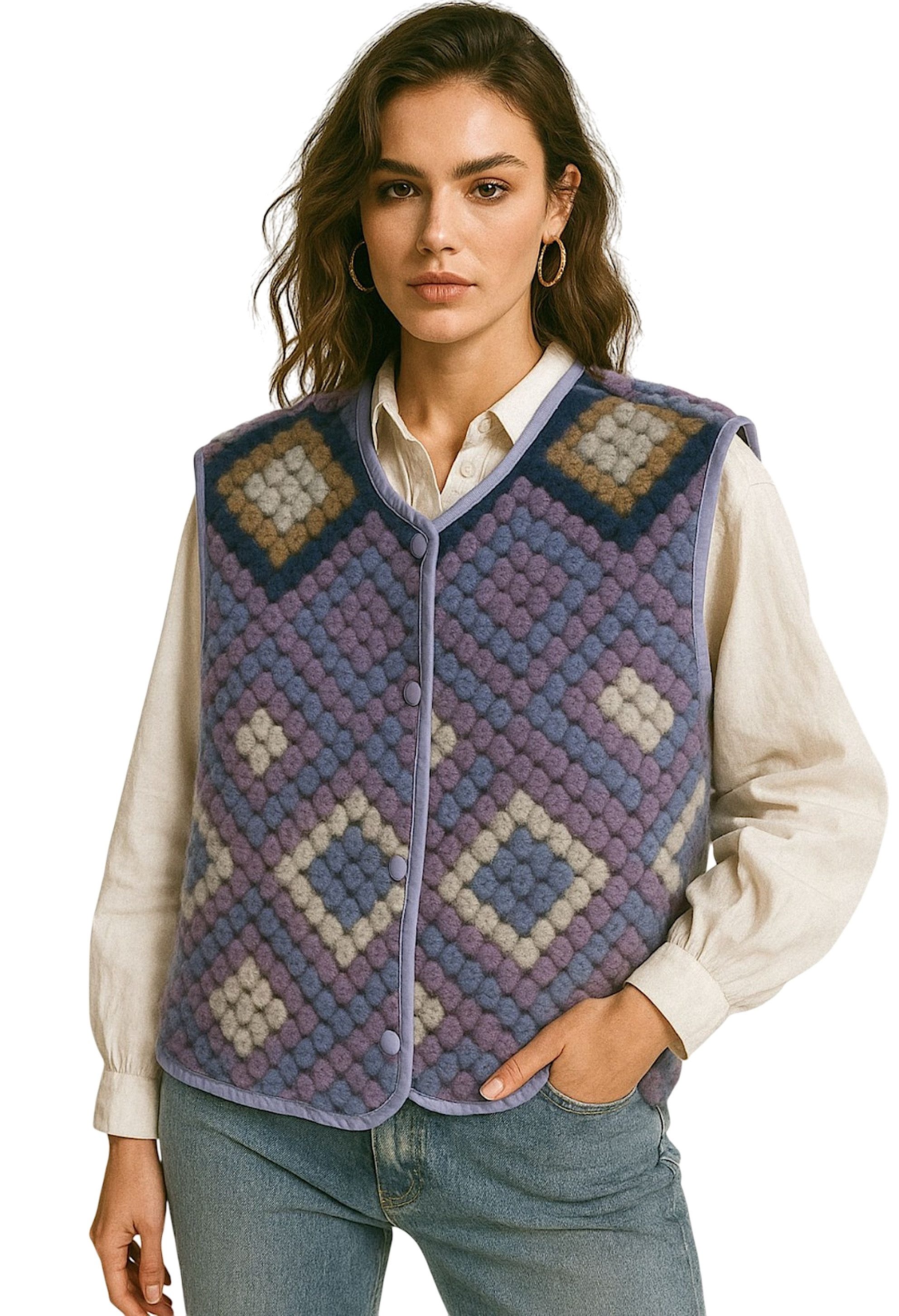 Worldclassca Fellimitatweste Worldclassca Teddy Weste Retro Mandala Optik Kuschelig Ärmellos Neue Kollektion - Stilvolle und gemütliche Mode für Damen