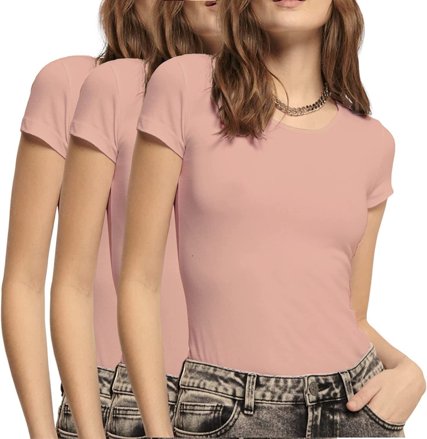 T-Shirt in Rose Misty Shirts ONLY Unifarben Basic (3er-Pack)