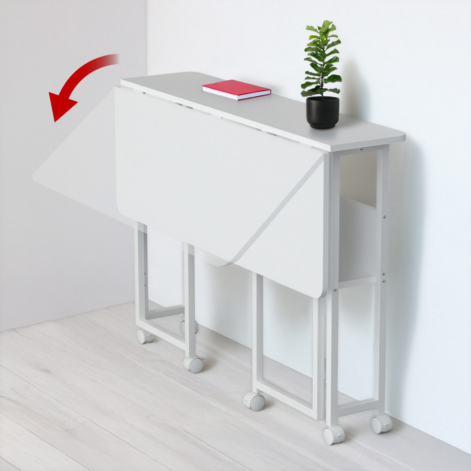 Maclean Schreibtisch MC-126 Klappbarer mobiler Schreibtisch mit Regal, Platte 100x58cm, max. 50kg