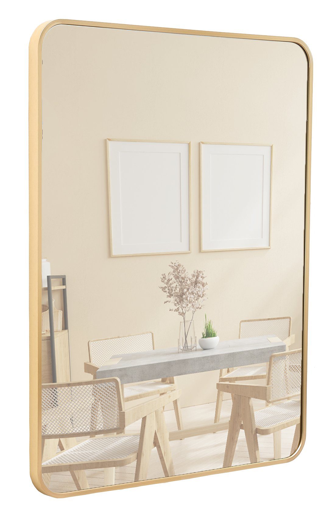 Terra Home Wandspiegel Spiegel Metallrahmen Schminkspiegel (gold 80x60x3 cm, inklusive Schrauben und Dübel), Badezimmerspiegel Flurspiegel
