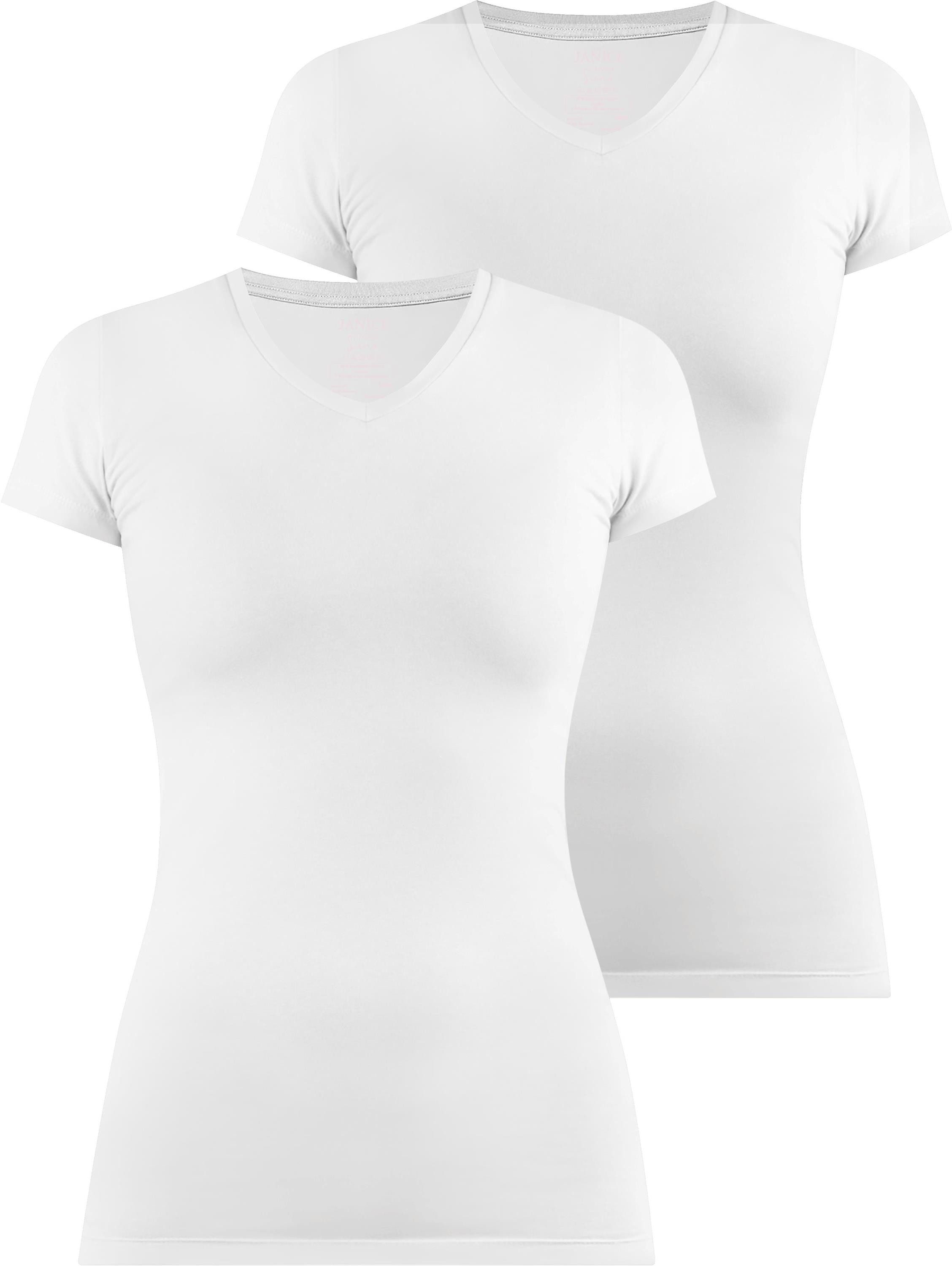 Janice Kurzarmshirt 2 x Figurbetontes T-Shirt mit V-Ausschnitt Siena Damen Basic kurzarm Shirt