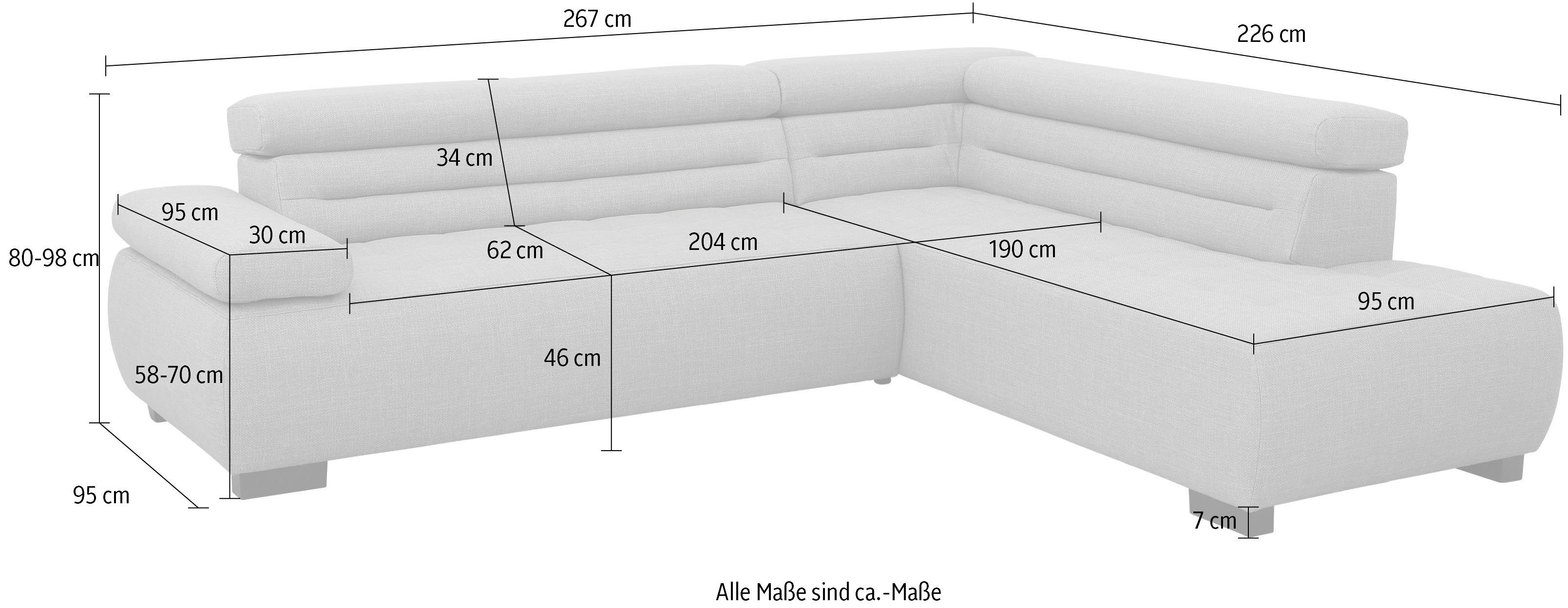 und Home Ecksofa Thunder, mit manenabschluss, mit Kopfteilverstellung Arm- affaire