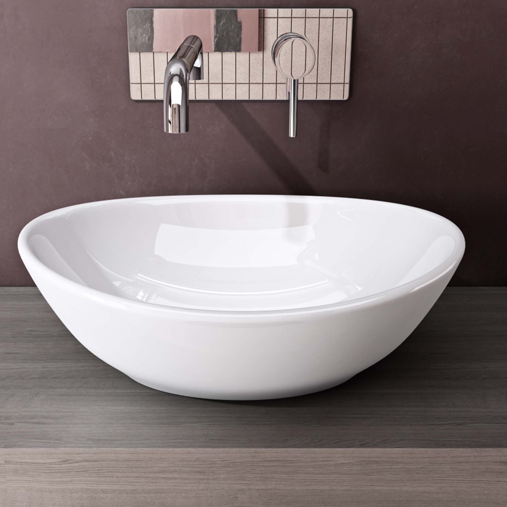 doporro Waschbecken Aufsatzwaschbecken Keramik Waschschale Oval 42x34x14.5cm Brüssel205, mit Nano-Beschichtung, ohne Hahnloch und Überlauf
