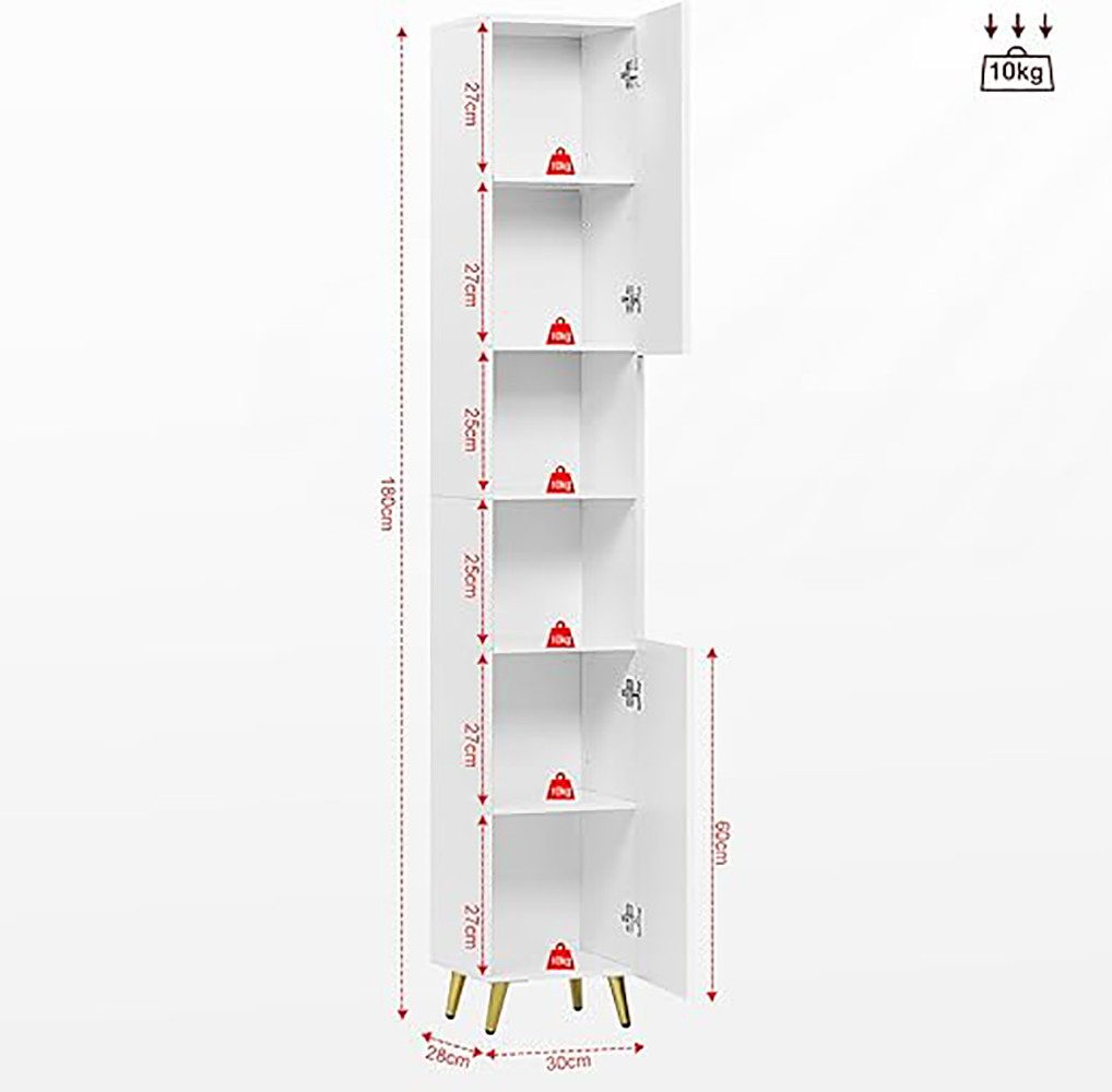 EUGAD Badkommode (1 St), Hochschrank, mit 2 Türen, 2 offenen Fächern, weiß