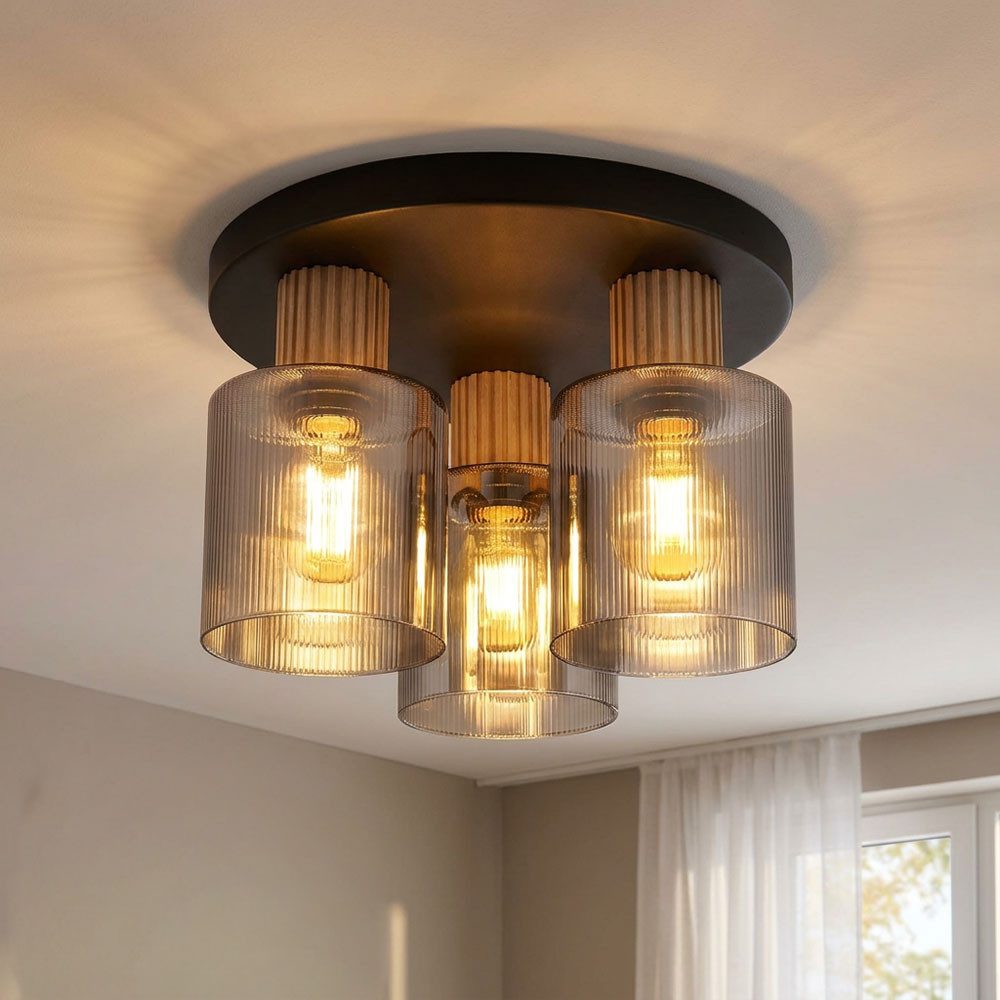 GLOBO LIGHTING Deckenleuchte, Leuchtmittel nicht inklusive, Deckenlampe Esszimmerleuchte Deckenleuchte Rauchglas Holz schwarz matt