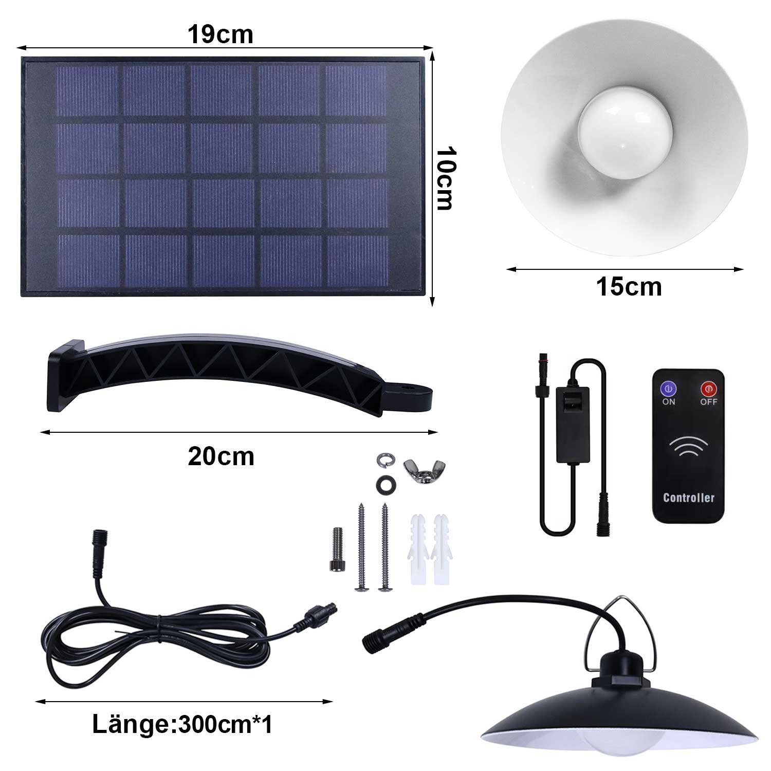 MUPOO LED Solarleuchte Solarlampen für jede Fernbedienung Außen, Garten (3000K) Lampe für Pavillon, Pendelleuchten für Terrasse Balkon Warmes Solar 260lm Weiß IP65, 3000/6000K, Hängelampe mit IP65Wasserdicht