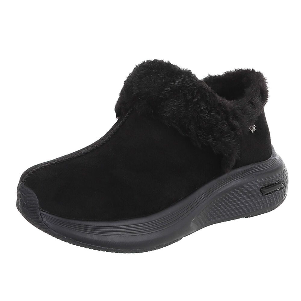 Ital-Design Damen Slip-On Winterstiefeletten mit Plüschkragen Snowboots (92497406) Keilabsatz/Wedge Stiefeletten in Schwarz
