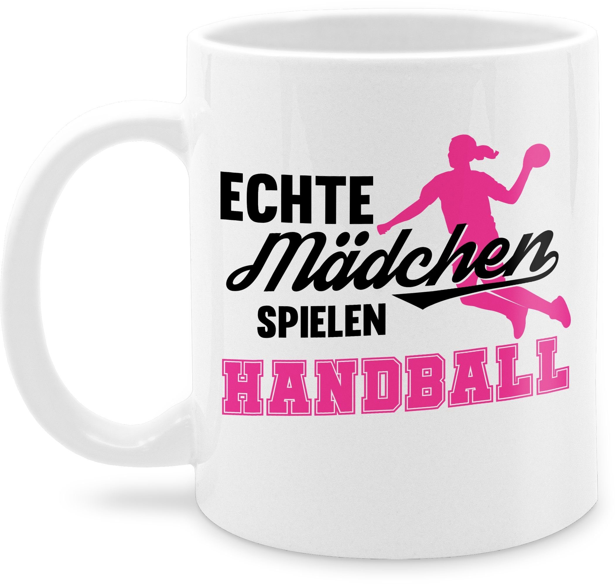Shirtracer Tasse Echte Mädchen spielen Handball - Sprungwurf, Keramik, Kaffeetasse Hobby Geschenk 2 Weiß