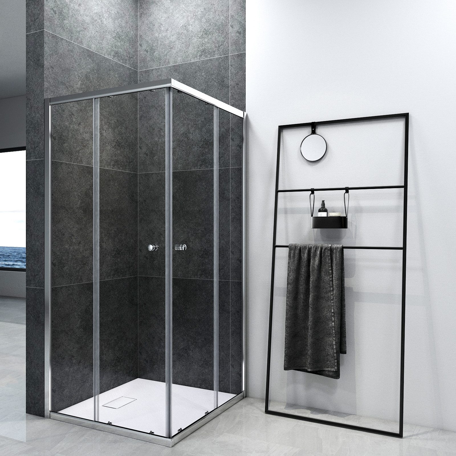 EMKE Eckdusche Duschkabine Doppel Schiebetür Duschtür Eckeinstieg Höhe 185c günstig online kaufen