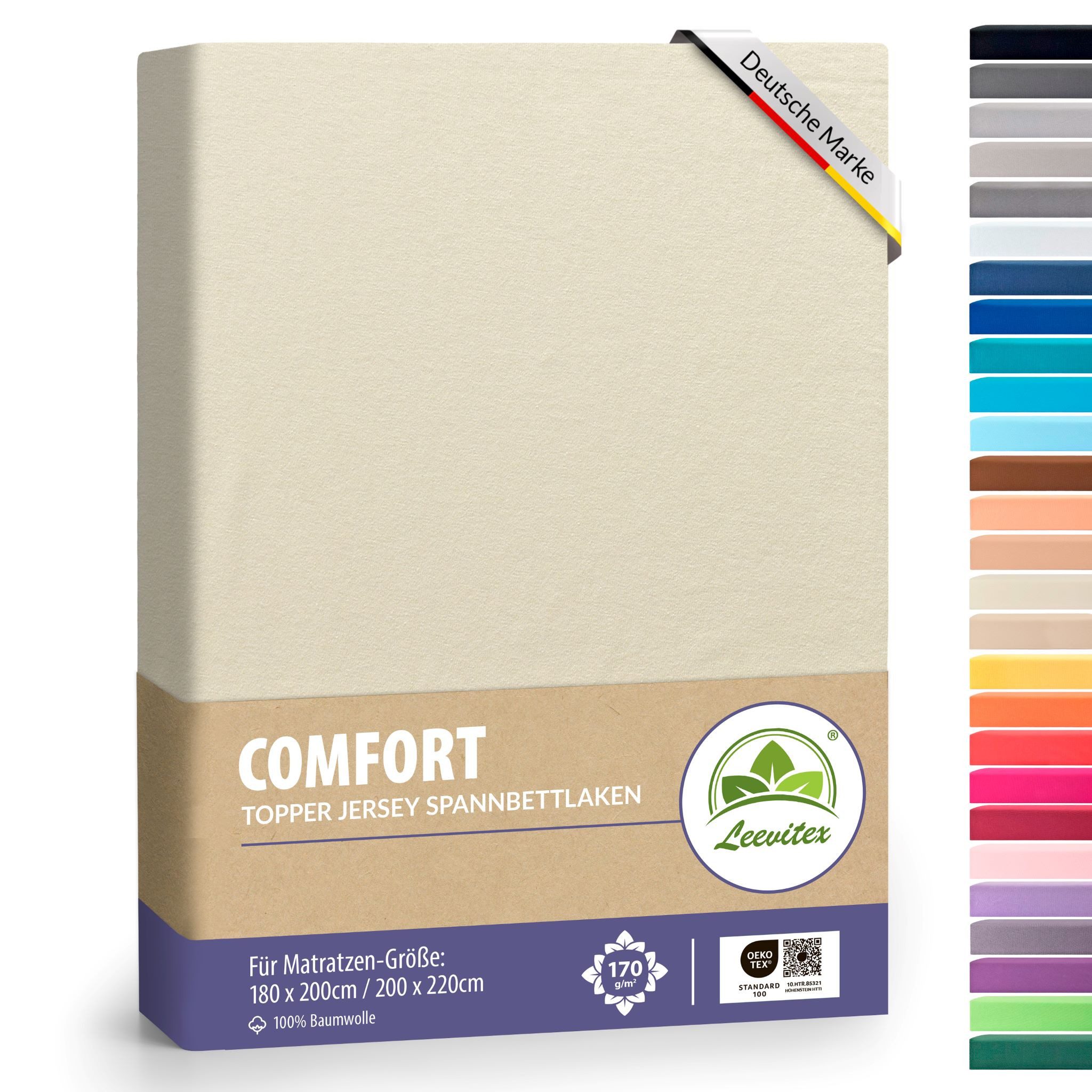 leevitex® Spannbettlaken für Topper 180x200 – 200x220 cm, 100% Premium Mako Jersey Baumwolle, Jersey, Gummizug: rundum, (1 Stück), 18cm Steg, anschmiegsam, dehnbar, formstabil und trocknergeeignet