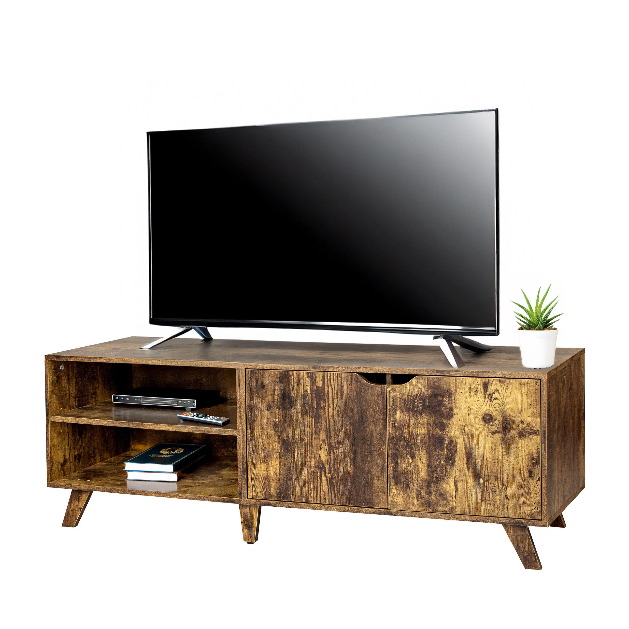 relaxdays TV-Bank TV Lowboard 6 Fächer, Vintagebraun