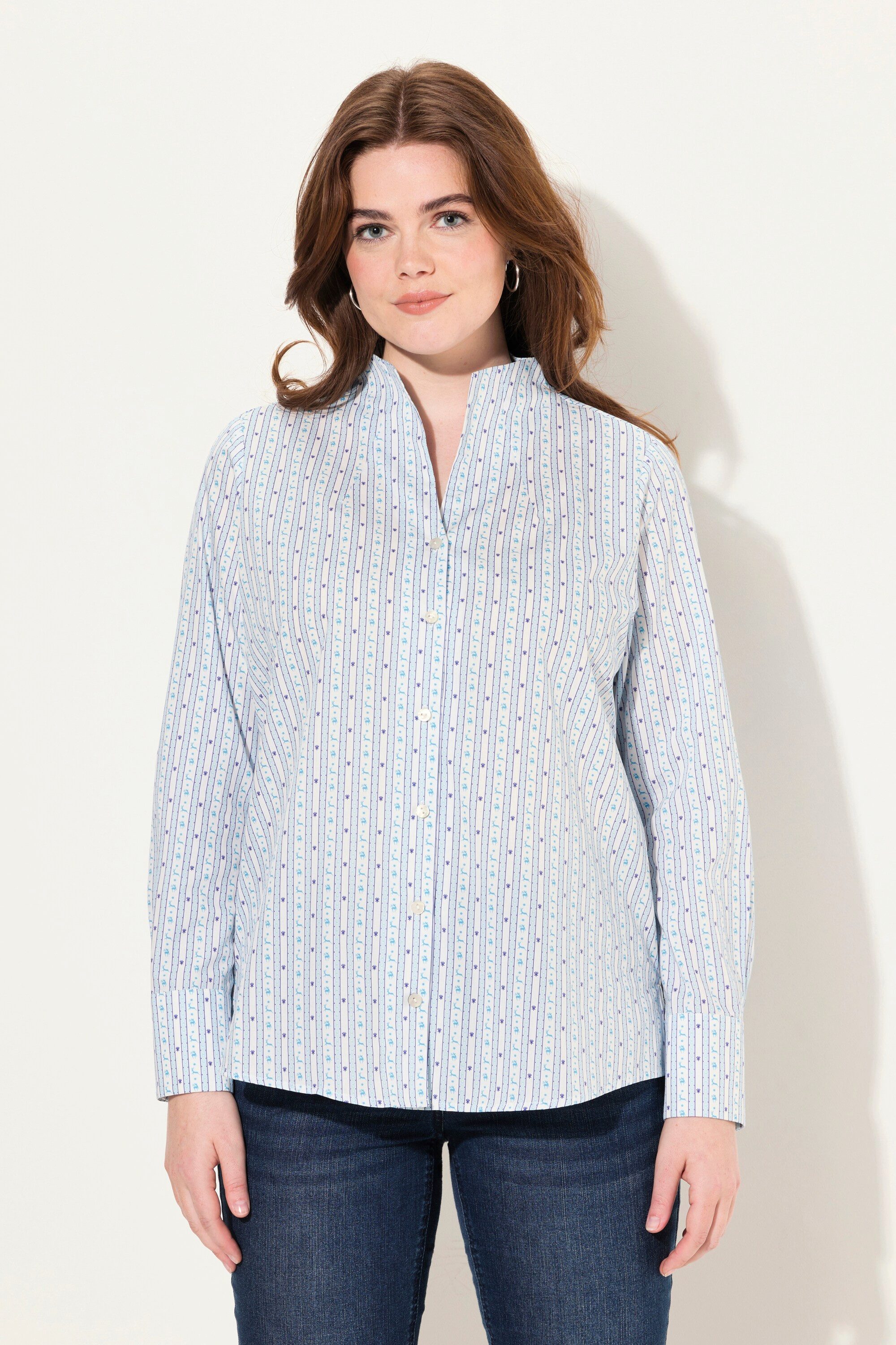 Longbluse Bluse Kelchkragen bedruckt Langarm