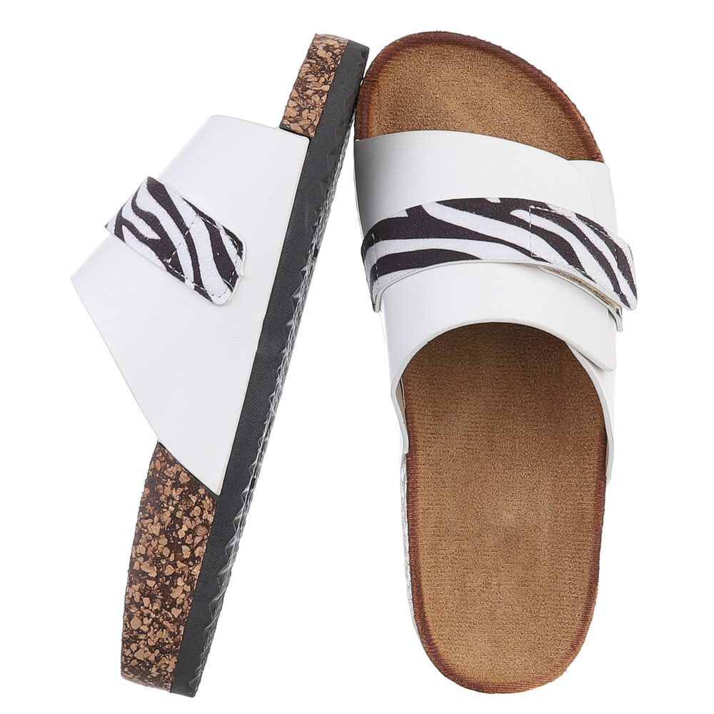 Ital-Design Bequeme Damenschuhe mit Klettverschluss für die Freizeit Pantolette (89852794) Flach Pantoletten in Weiß