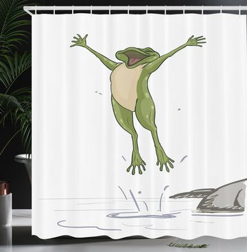 Abakuhaus Duschvorhang Moderner Digitaldruck mit 12 Haken auf Stoff Wasser Resistent Breite 175 cm, Höhe 180 cm, Frosch Glückliches Springen Toad Humor