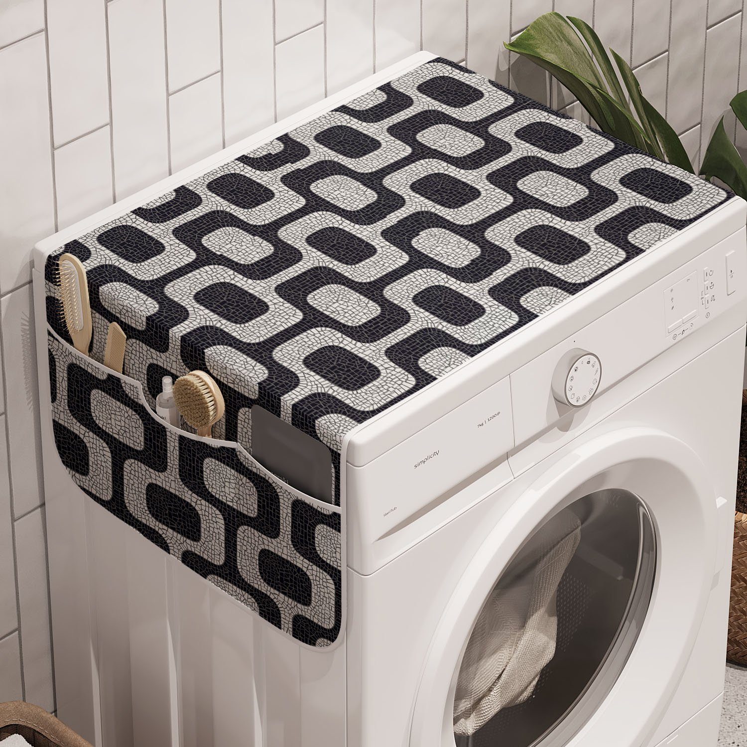 Abakuhaus Badorganizer Anti-Rutsch-Stoffabdeckung für Waschmaschine und Trockner, Abstrakt Moderne Pavement Mosaik
