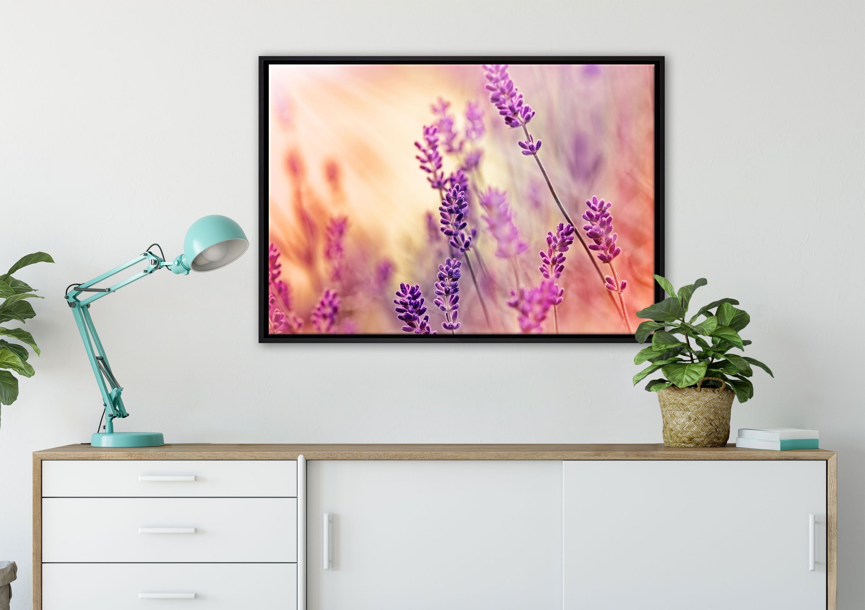 Pixxprint Leinwandbild Eleganter Lavendel, Wanddekoration St), Schattenfugen-Bilderrahmen inkl. einem Leinwandbild fertig in bespannt, (1 gefasst, Zackenaufhänger