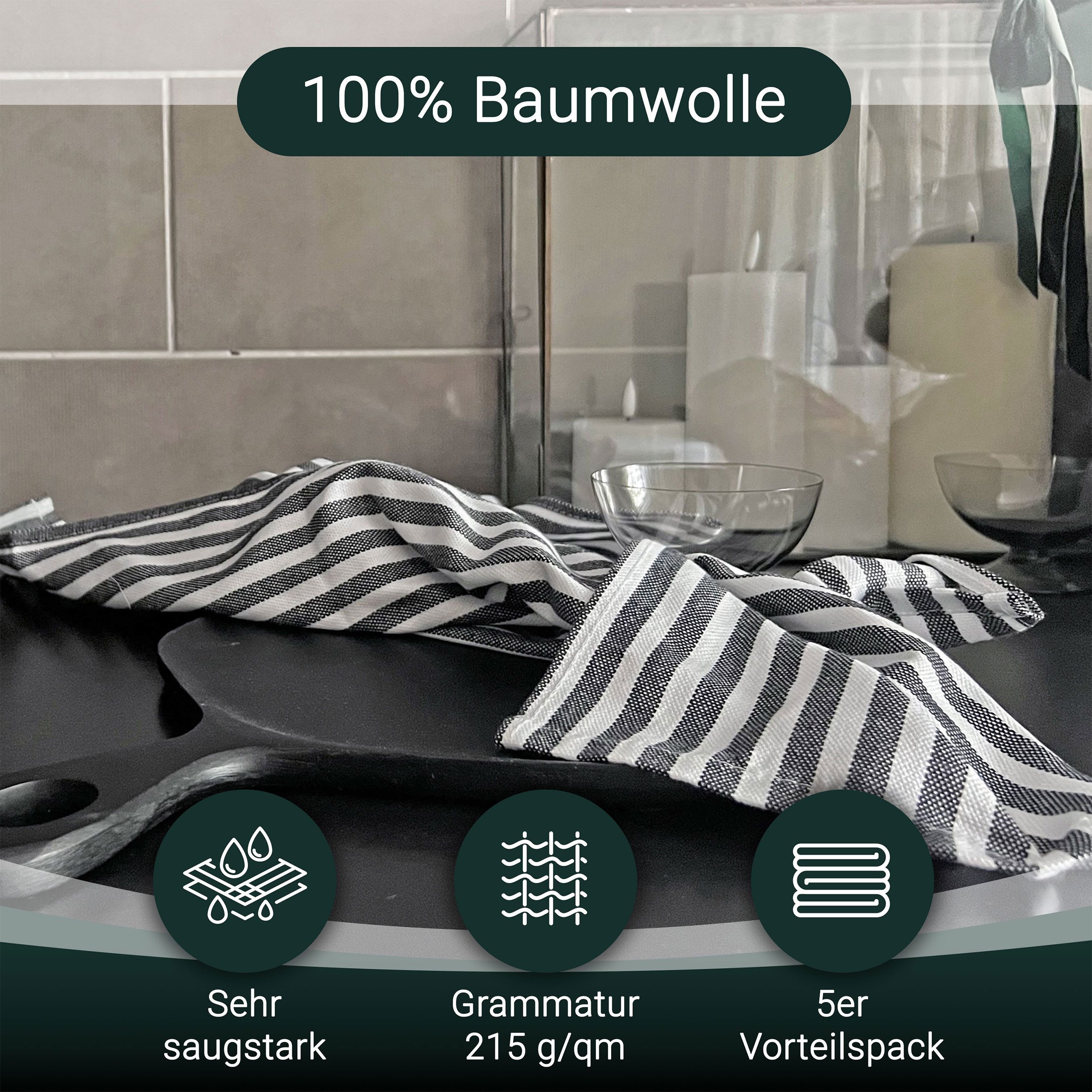 ZOLLNER Geschirrtuch, (Spar-Set, 5-tlg), 50 x 70 cm, 100% Baumwolle, vom Hotelwäschespezialisten