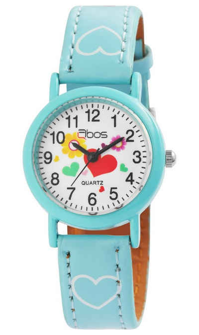 QBOS Quarzuhr Luca Herz analoge Kinderuhr mit Armband aus Kunstleder 4900002, Kinder Armbanduhr