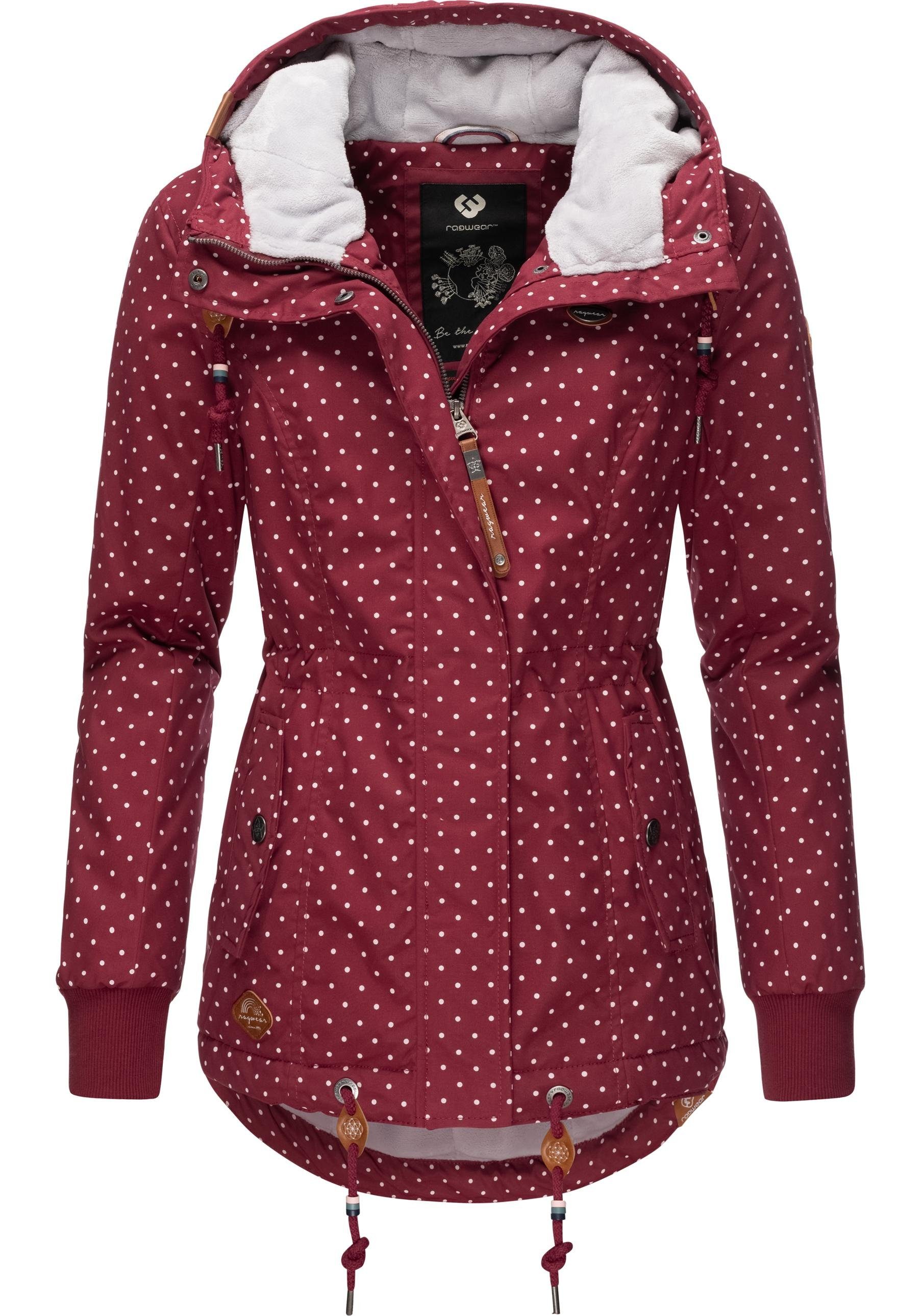 Ragwear Winterjacke Danka Dots Intl. Kapuze stylische weinrot Winter Outdoorjacke mit