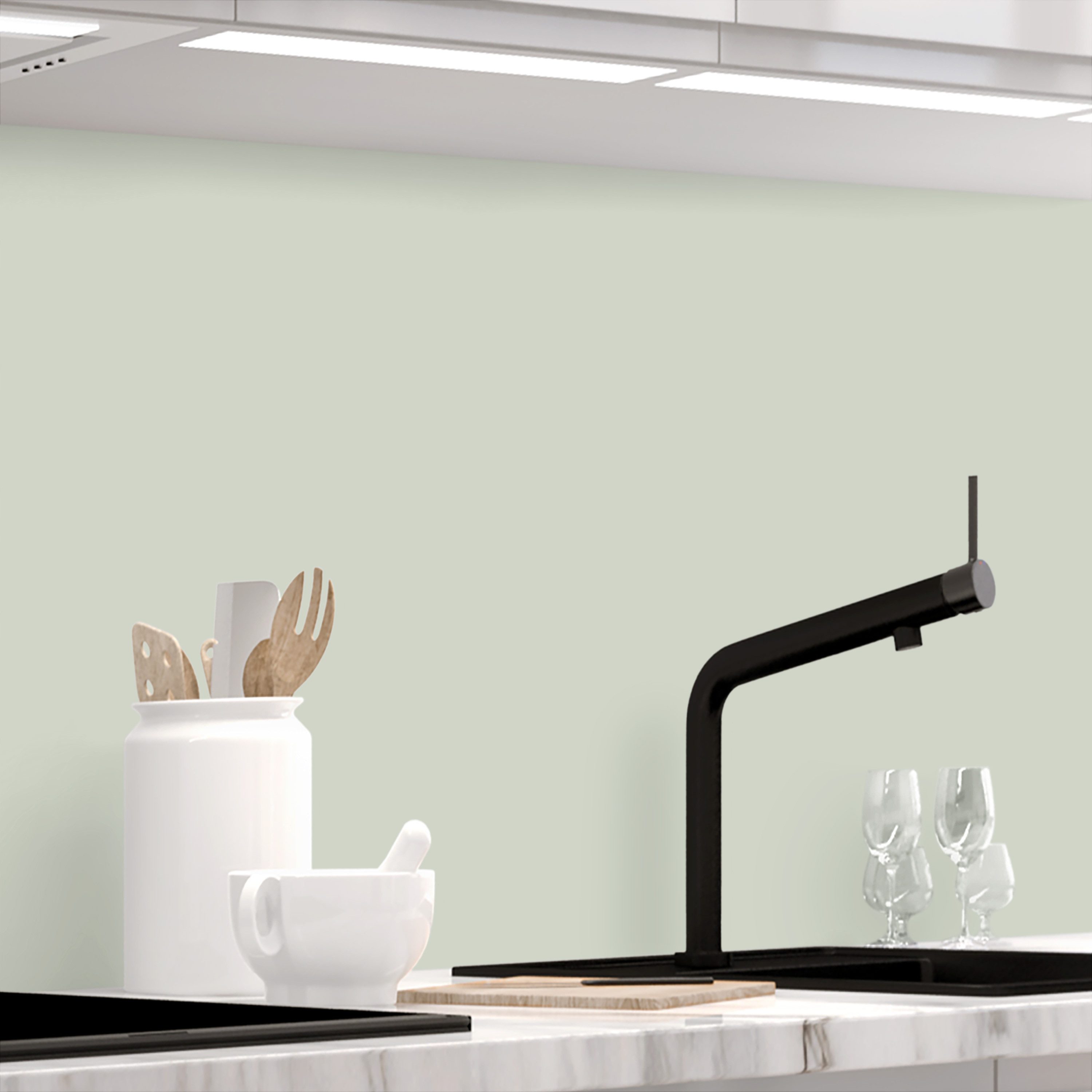 Stickerprofis Küchenrückwand SALBEI GRÜN (Matt-Finish), (Premium), 1,5mm, selbstklebend, hält auf besonders vielen Öberflächen