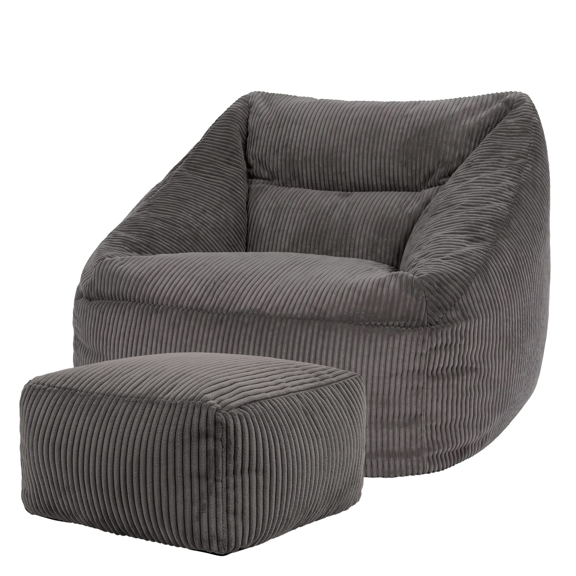 icon Sitzsack Riesen Sessel aus Cord Flauschig „Natalia" mit Hocker (Spar-Set, 1 x Sitzsack-Sessel, 1 x Fußhocker), Sitzsack XXL, Made in Germany, für Erwachsene & Kinder, für Wohnzimmer