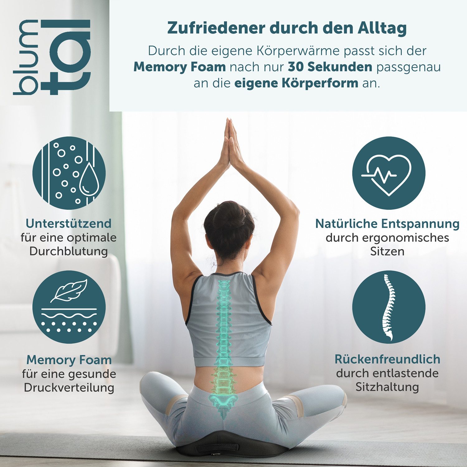Blumtal Sitzkissen Ergonomisches Sitzkissen, Hämorrhoiden Sitzkissen, ideal für Büro & Auto