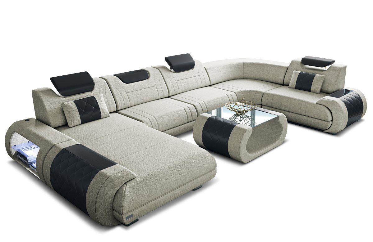 wahlweise Couch elfenbein-schwarz U H Rimini Sofa Dreams Strukturstoff mit Form Sofa Polster Wohnlandschaft Stoff Stoffsofa, Bettfunktion