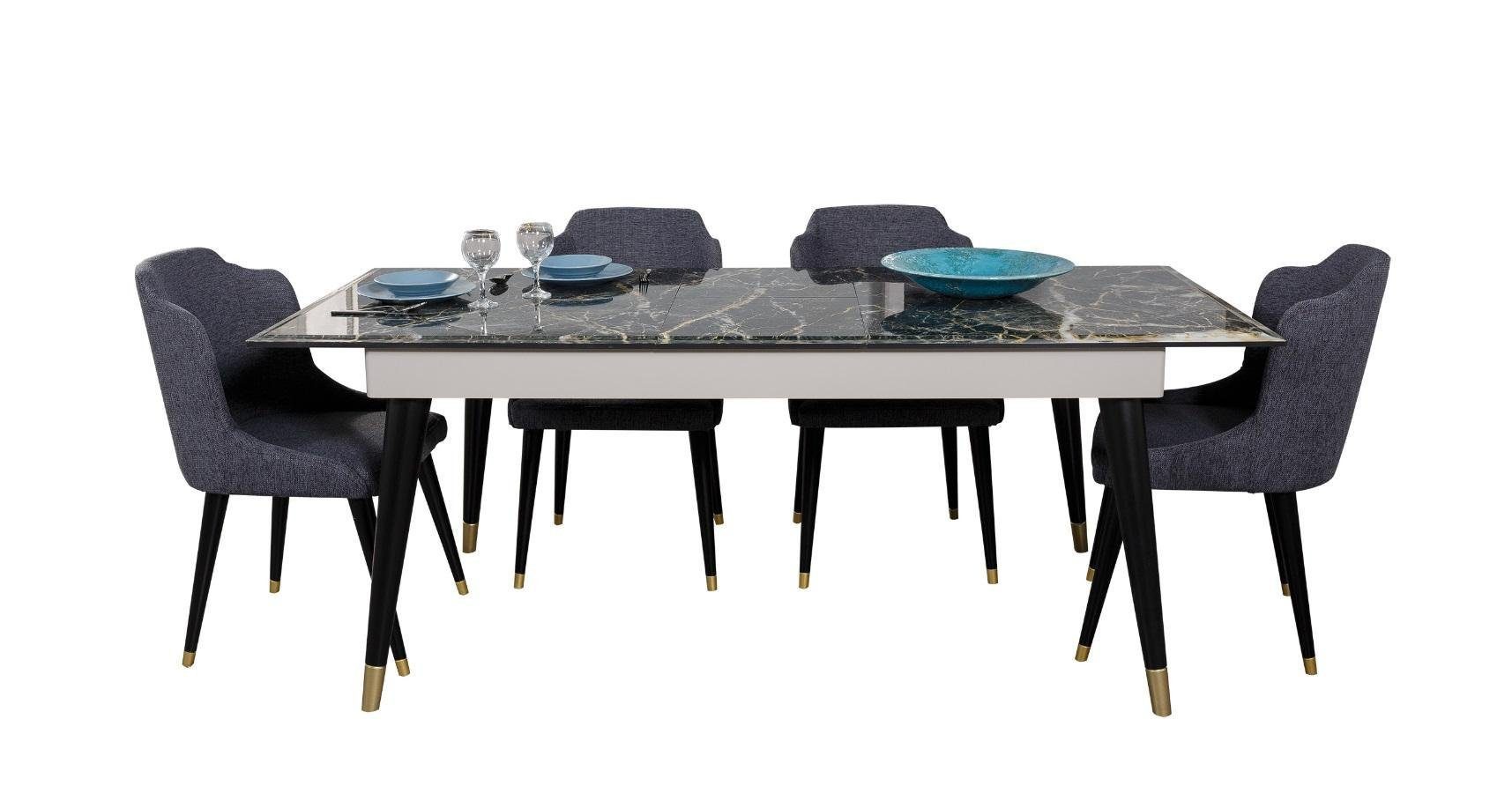 Xlmoebel Essgruppe Eleganter Esstisch mit Lehnstühlen aus hochwertigem Holz, (Essgruppe, 5-tlg., 1x Esstisch/4x Stühle), Hergestellt in Europa