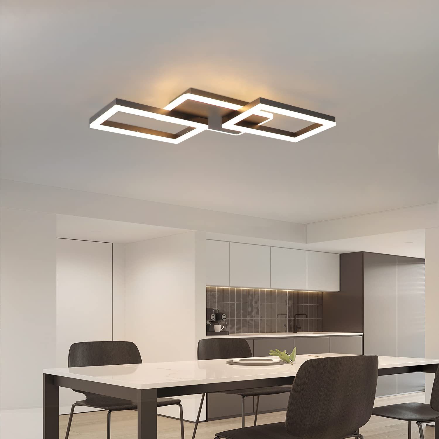 ZMH Deckenleuchten Rahmen LED fest integriert, Rautenförmige Tageslichtweiß, Dimmbar, Schlafzimmer Schwarz 48W