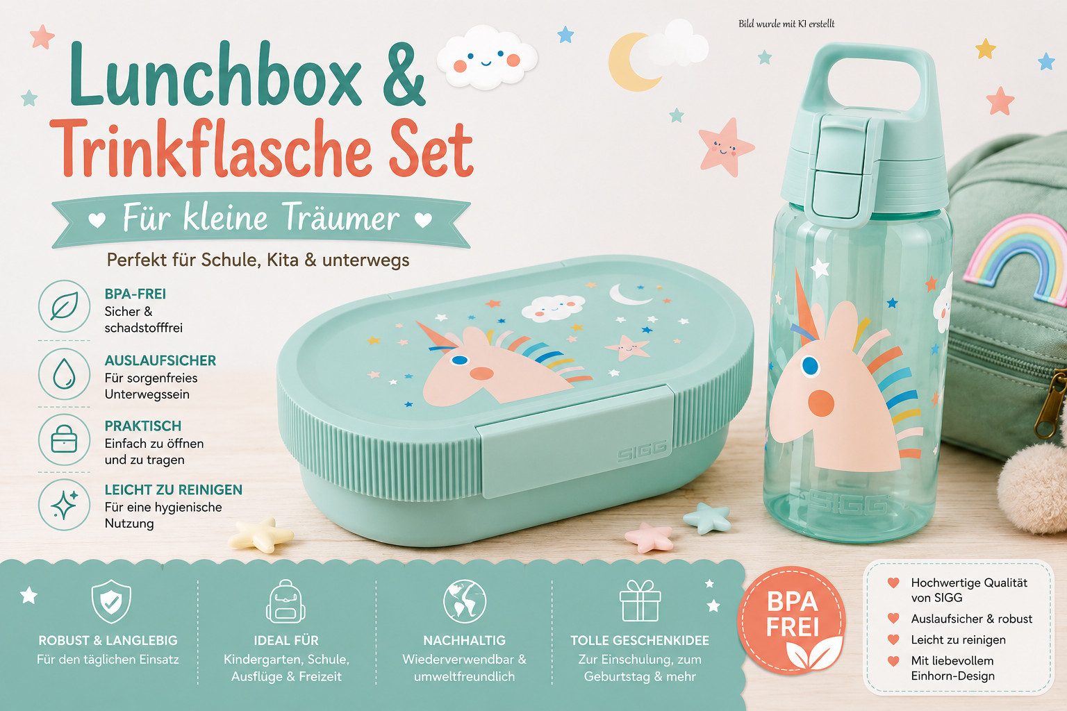 Sigg Lunchbox SIGG Brotdose Lumo + Trinkflasche Viva One - Schule & Kindergarten, (Auslaufsichere Trinkflasche und robuste Lunchbox – langlebig), ideal für Pausenbrot, Obst und Snacks in Schule