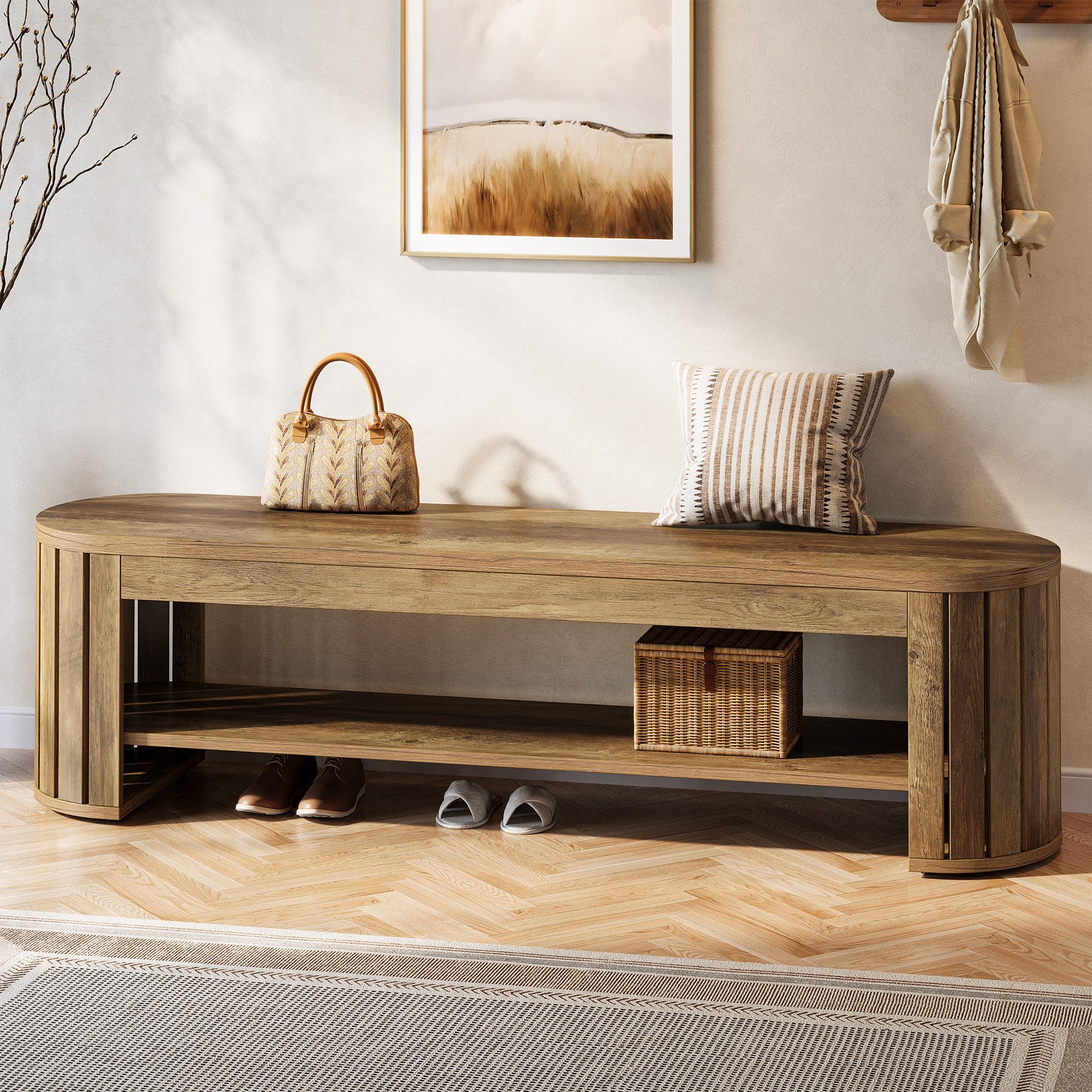 Tribesigns Schuhbank 160 cm Holz Bank Aufbewahrungsbank für Eingangsbank, 2-stufige