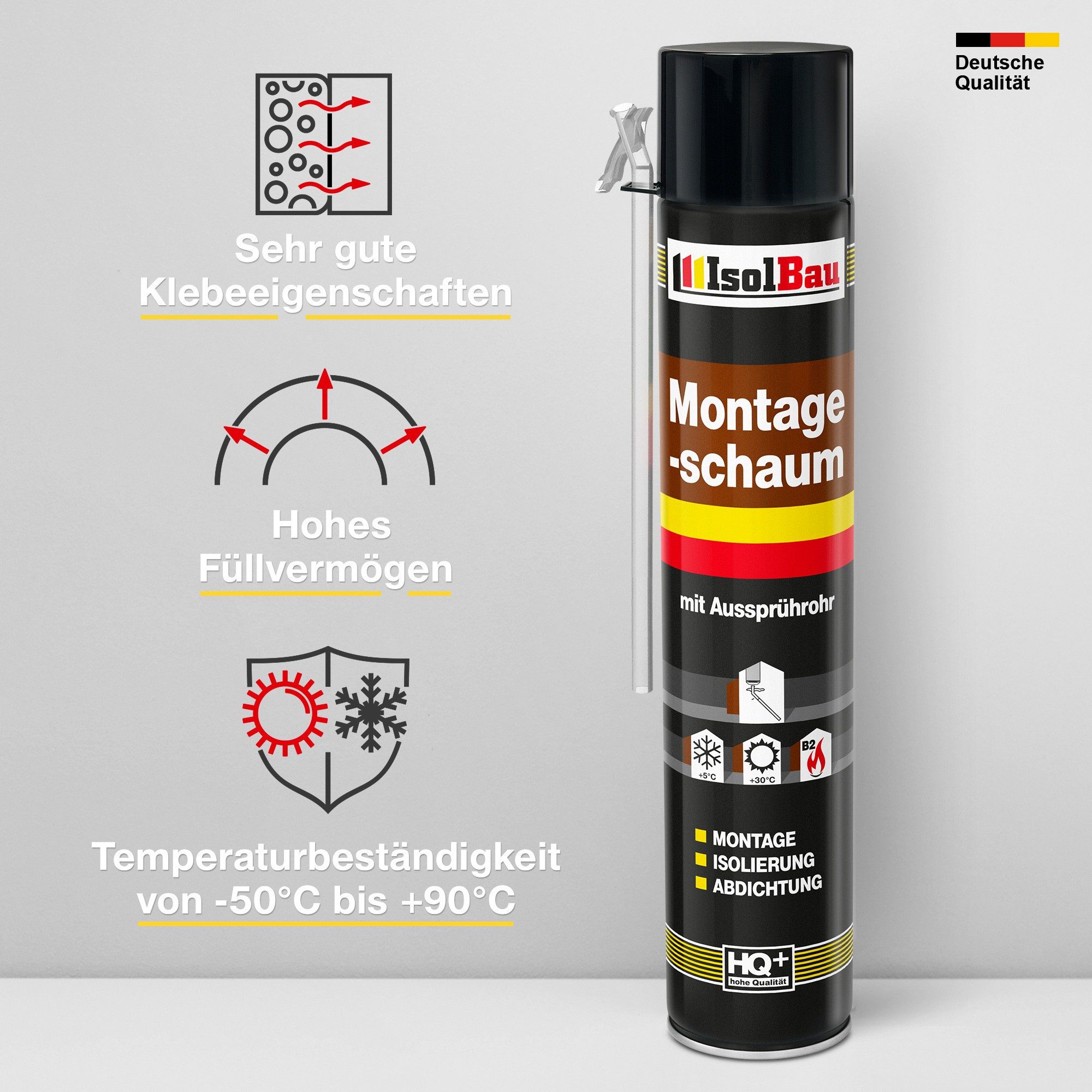 Montagekleber Montageschaum 14 Dose 750 ml PU Schaum mit Aussprührohr, Isolierung, PCV-Profile Holz und Holzwerkstoffe Ziegelsteine Beton Gipsund Metall