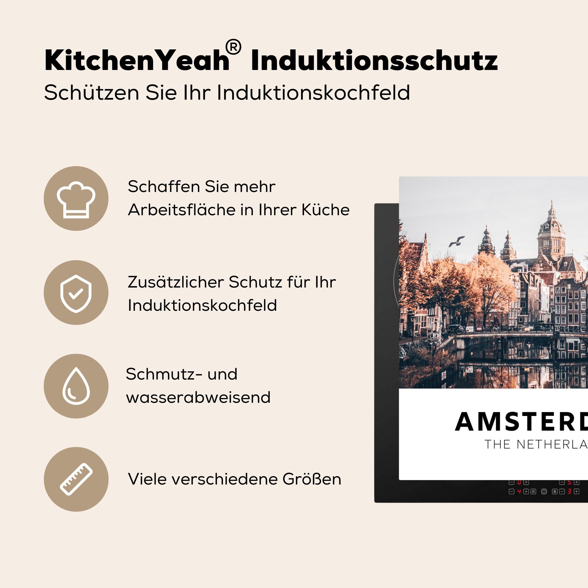Ceranfeldabdeckung, (1 küche - Aufschwung, MuchoWow tlg), Arbeitsplatte Niederlande Amsterdam Vinyl, - 78x78 für cm, Herdblende-/Abdeckplatte