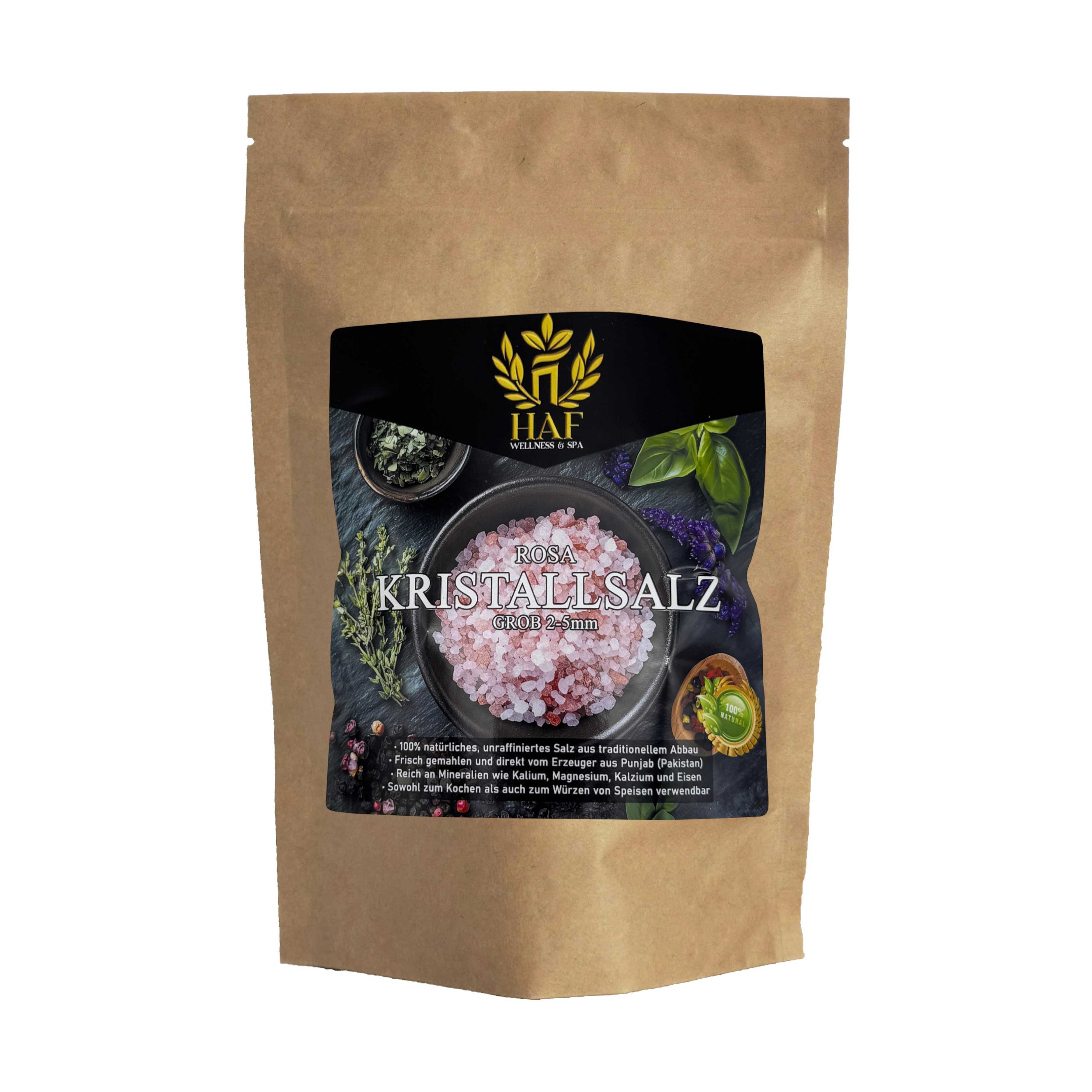 HAF Salzkristalle Rosa Kristallsalz 2–5mm 100% Natürliches Steinsalz Speisesalz, (Hervorragend zum Kochen und Würzen, 1000 St., Je nach Auswahl 500g-3000g), Bei richtiger Lagerung unbegrenzt haltbar