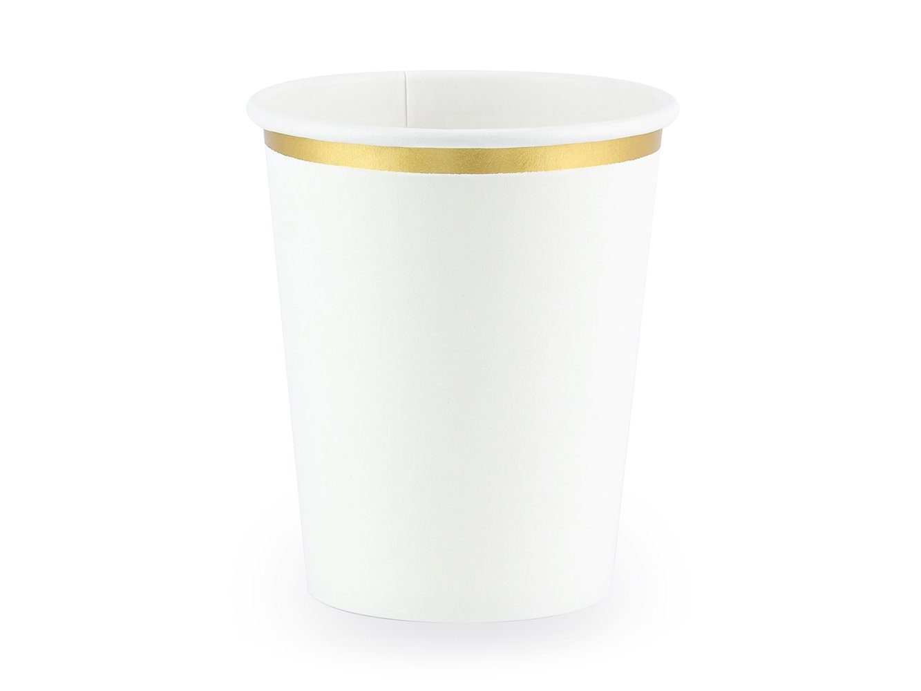 partydeco Einwegbecher, Papier, Pappbecher 260ml weiß mit goldenem Rand 6er Set