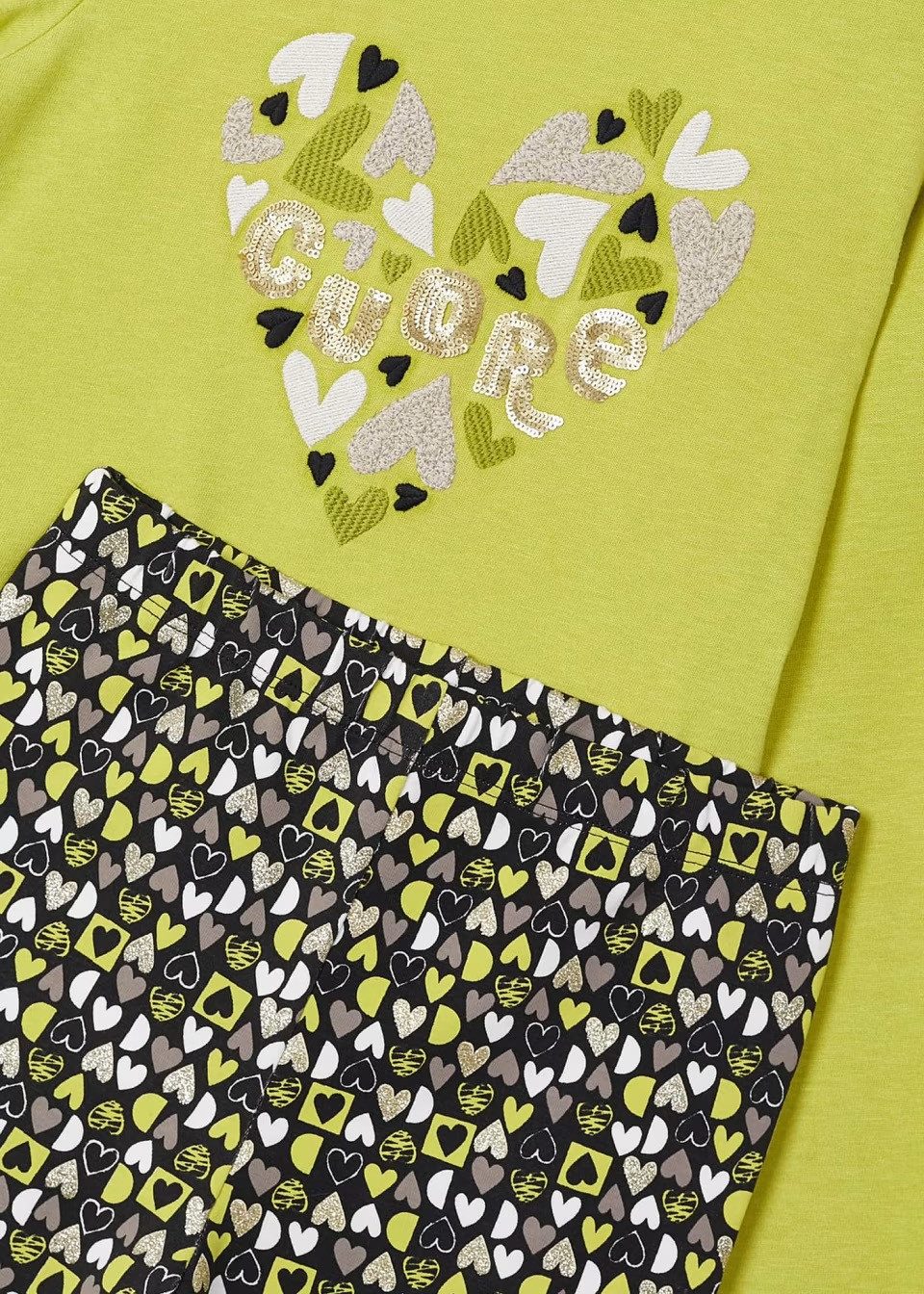 Mayoral Langarmshirt & Leggings Set Leggings gemustert und Shirt Mädchen Citronella (471361)