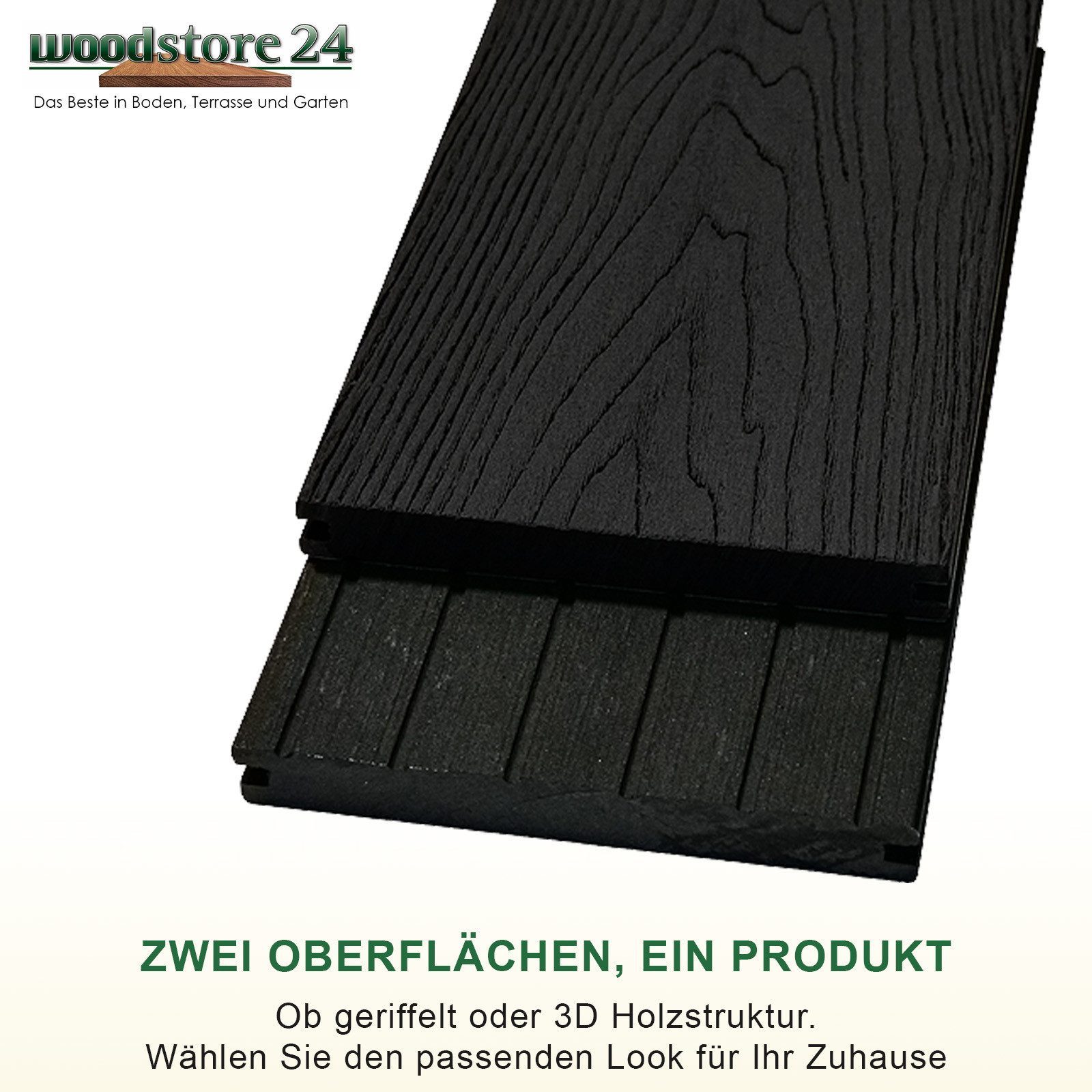 Woodstore24 Terrassendielen WoodoMalta WPC Massivdiele in Holzoptik für den Garten mit Clipsystem, (Bodenbelag Komplettset mit Unterkonstruktion, Clip-Befestigung, 2,4m L x 14,6cm B x 1,8cm Stärke, in grau, anthrazit & braun), Holzoptik, Klicksystem, Außenbereich, Gastronomie geeignet, wetterfest