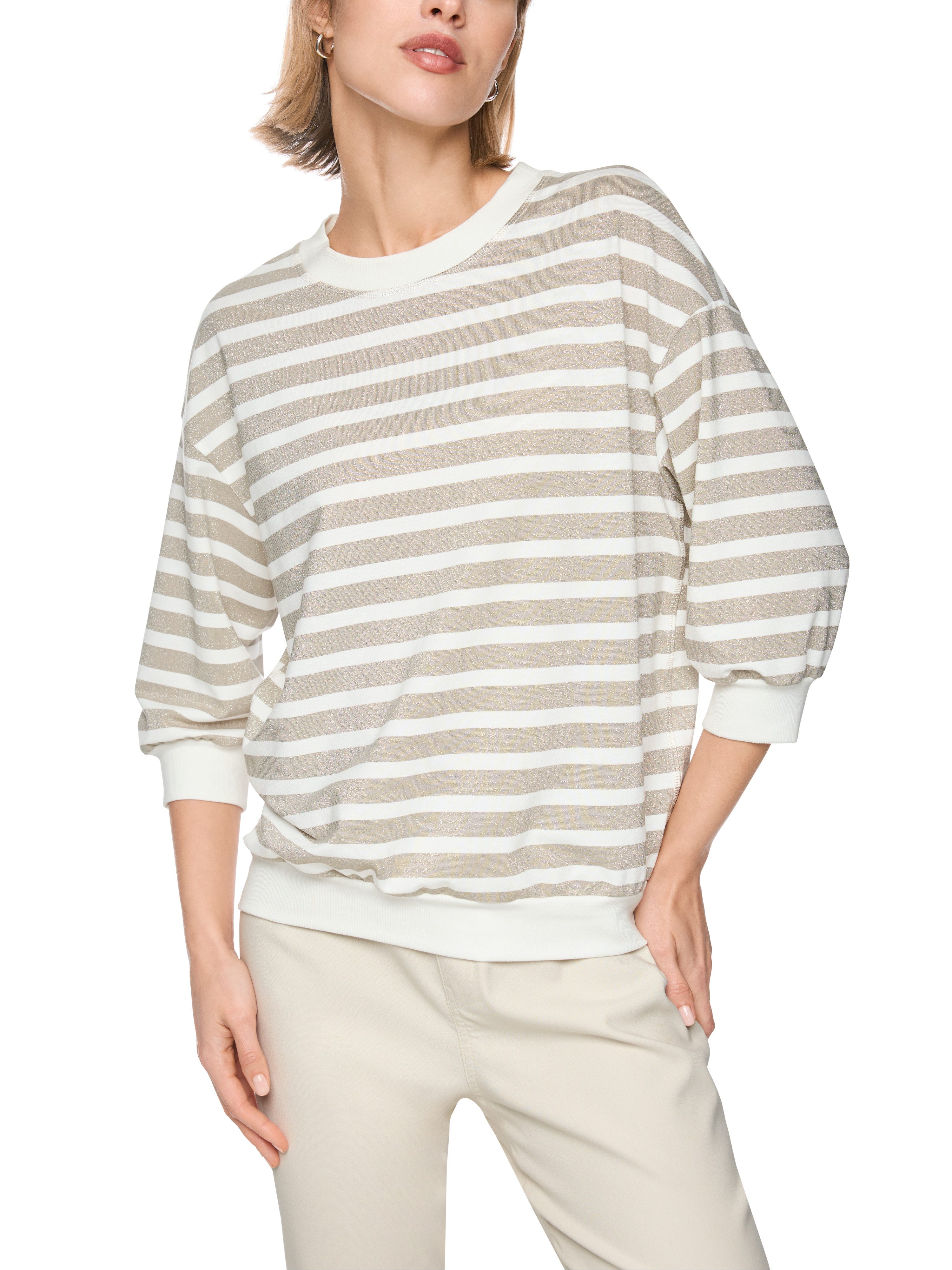 Marc Cain 3/4-Arm-Shirt Golden Hour Premium Damenmode mit Lurex-Ringeln