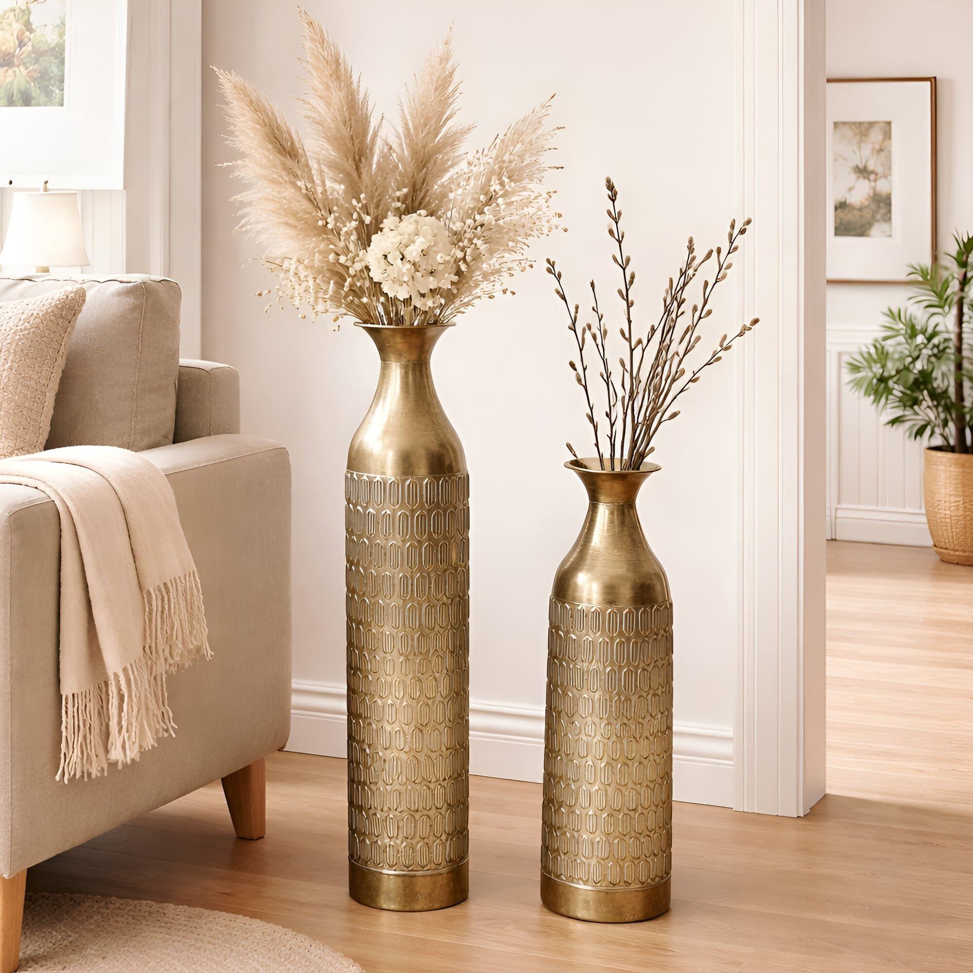 Dekoleidenschaft Bodenvase "Gold" aus Metall, schlank, 63 & 72 cm groß, XL Vase, Deko Blumenvase (2 St., im Set)