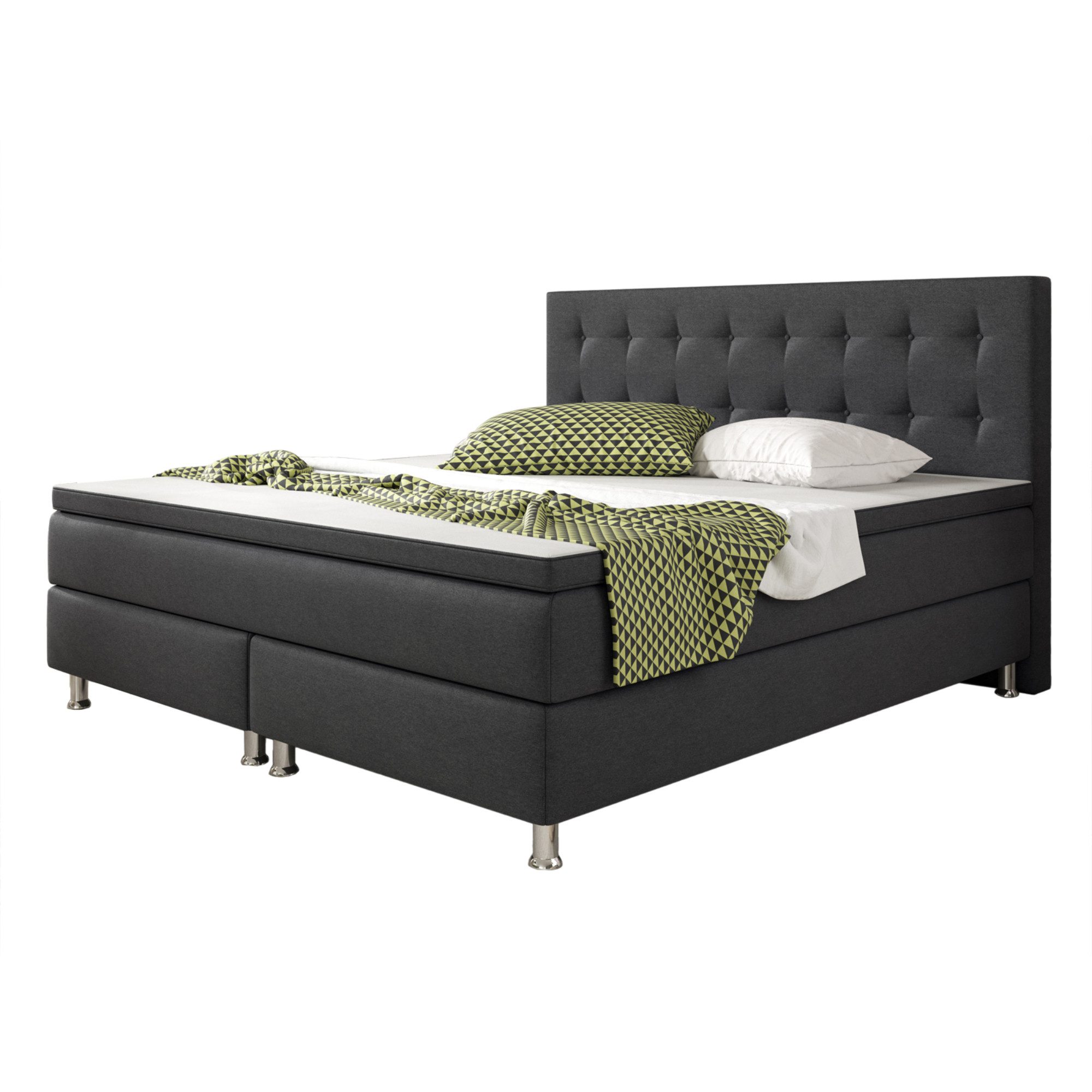 inter Boxspringbett Boxspringbett K-01 Webstoff (Komplettbett Set, Bett 180x200 cm inkl.Kopfteil mit 7-Zonenmatratzen und Topper), H3, SOFORT LIEFERBAR