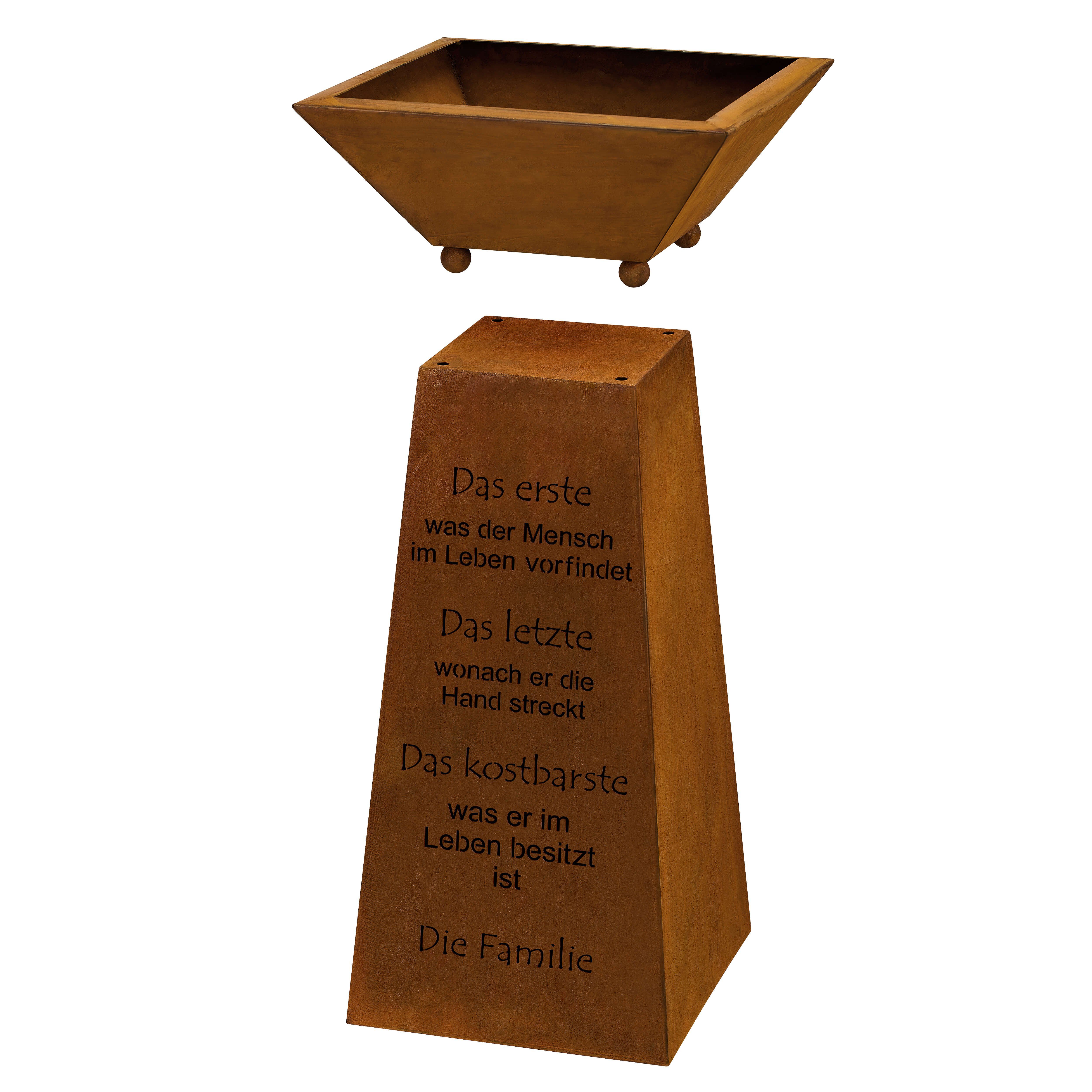 Rostikal Dekosäule Pflanzschale mit Säule Spruch Familie (Set), Echter Rost – Bild 3 von 5