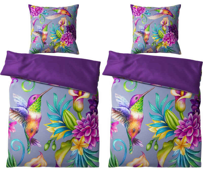 Bettwäsche Kolibri 135x200 cm, Bettbezug und Kissenbezug, Sanilo, Baumwolle, 4 teilig, Reißverschluss