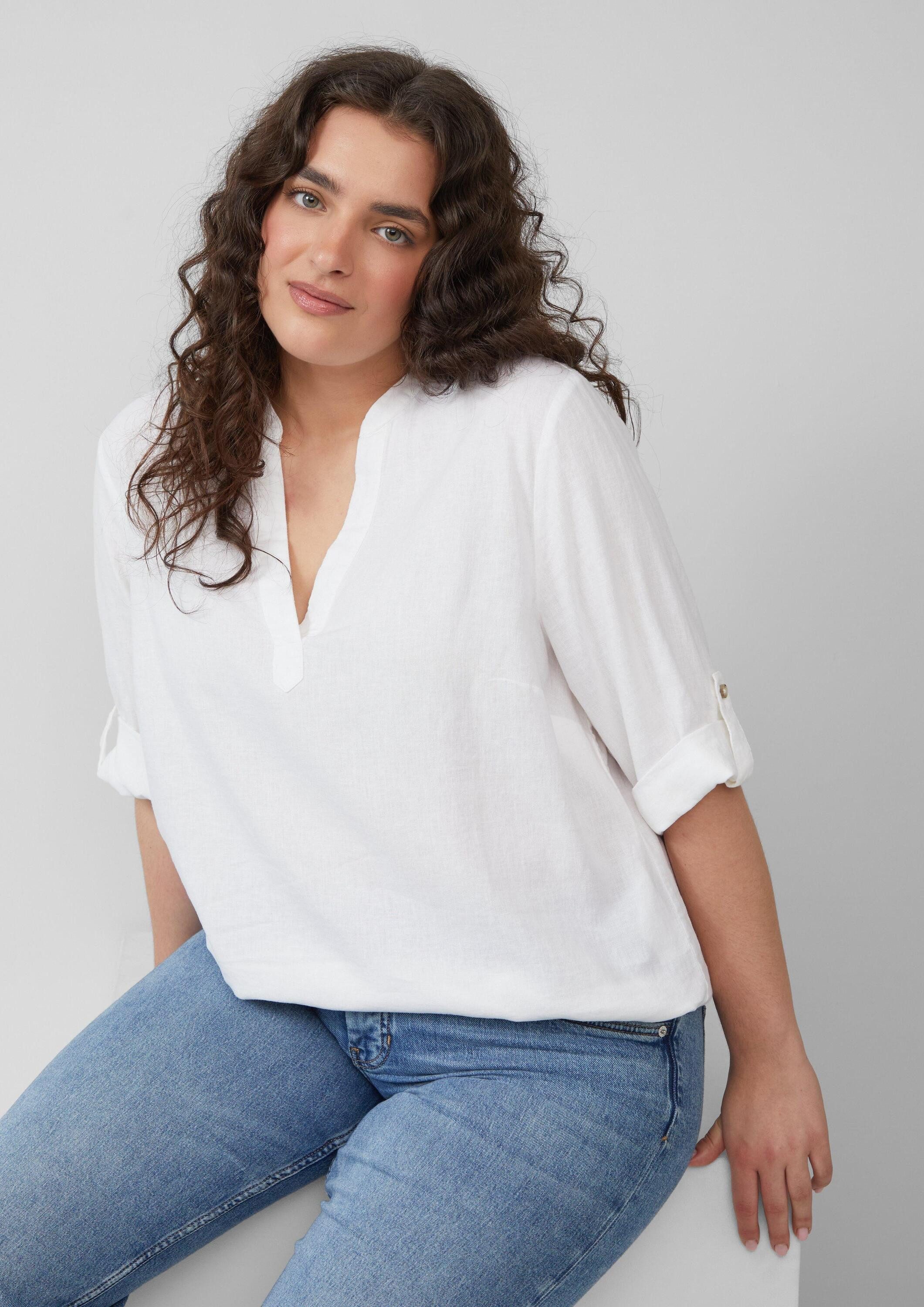 s.Oliver Kurzarmbluse Bluse Leinenmix-Bluse mit Turn-up günstig online kaufen