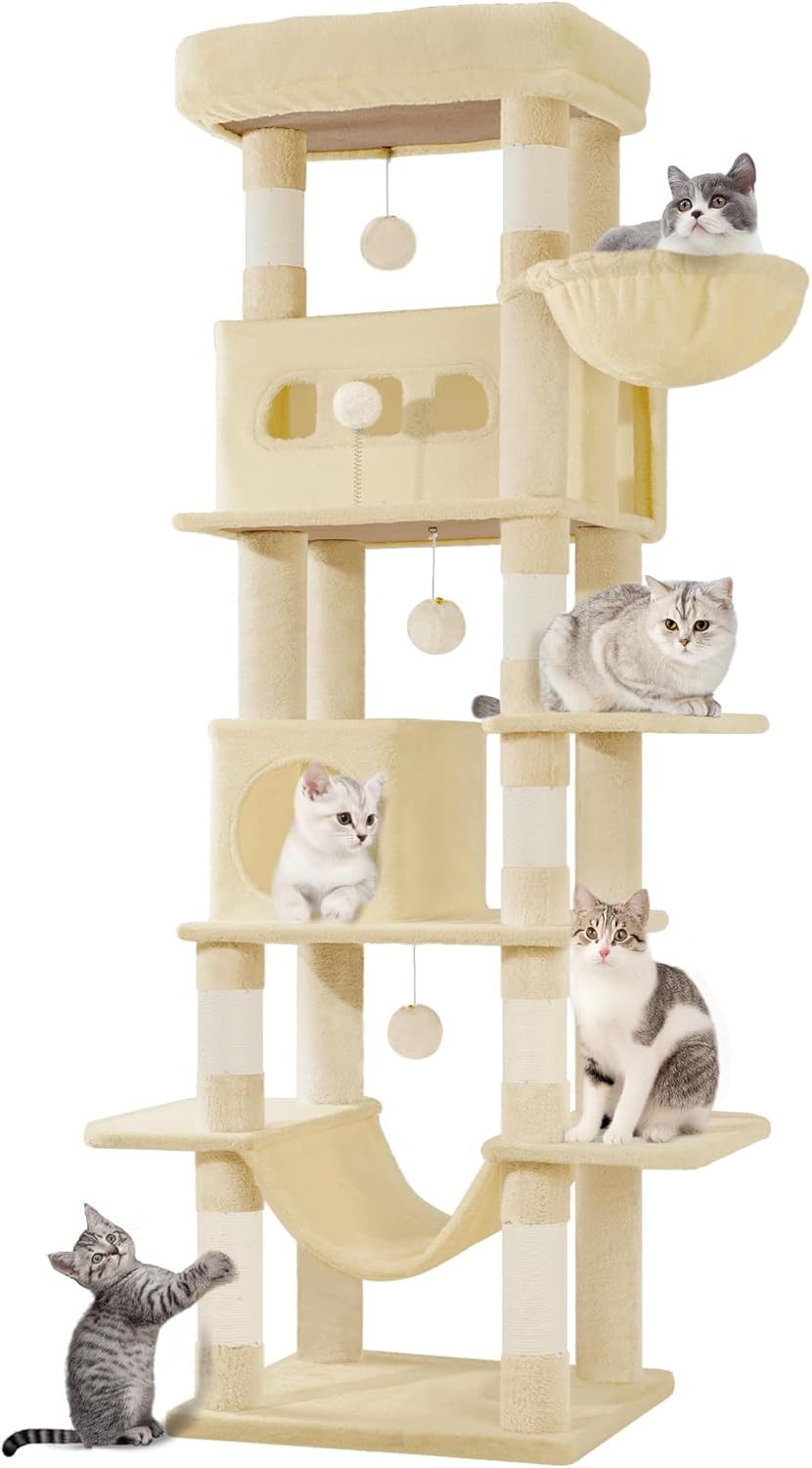 Athlix Katzenhaus Katzen Kratzbaum 170cm Katzenturm für Hauskatzen Katzenhaus mehrstufig, 6 Ebenen, 8 Sisal-Kratzstämme, bis 6 Katzen