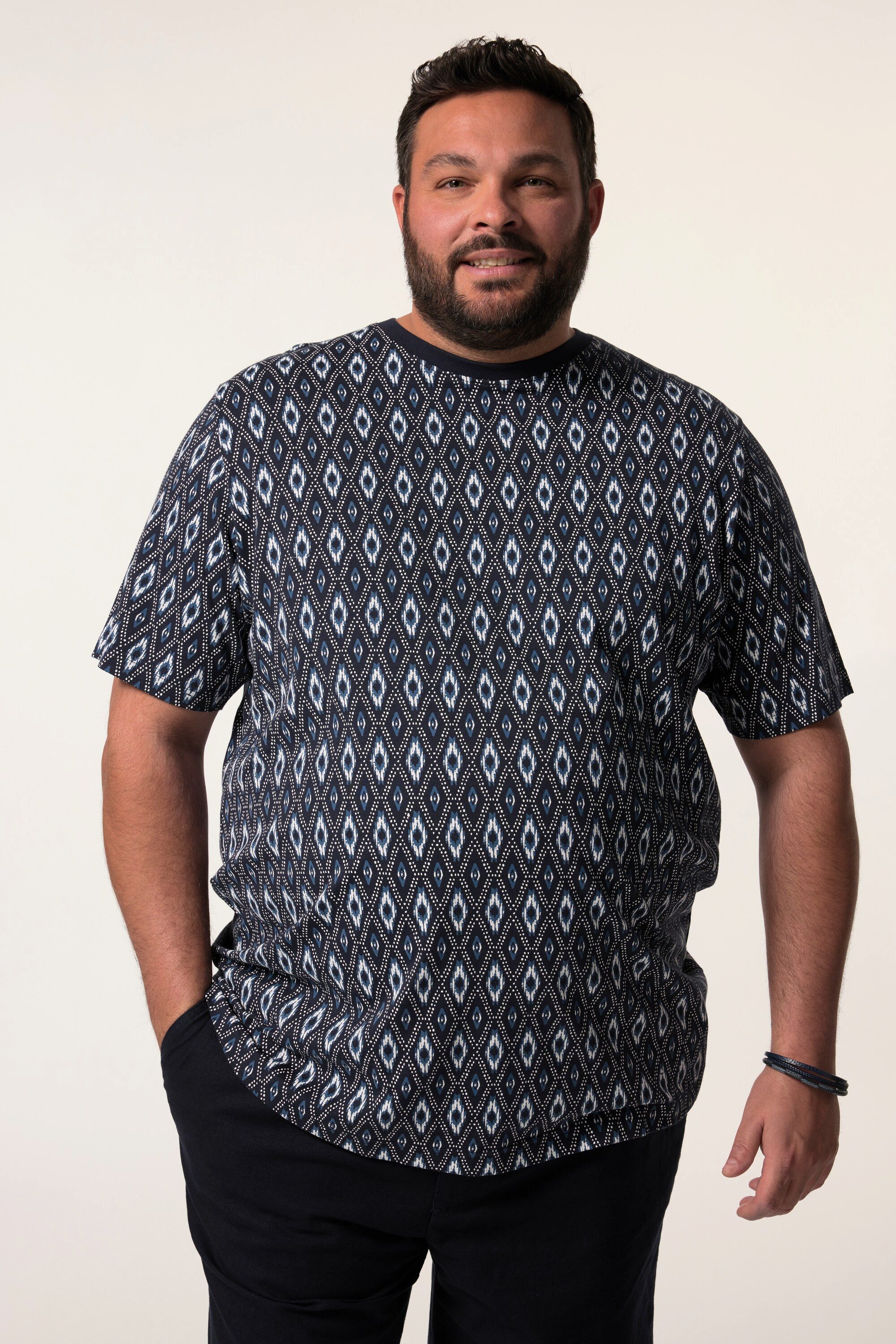 Men Plus T-Shirt T-Shirt Halbarm Allover-Print Rundhals