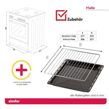 Simfer Elektro-Standherd SMF-FS 4249, 50 cm Herde mit 4x Glaskeramikkochfeld, 47 Liter, mit 1-fach-Teleskopauszug, Zweikreis&Bräterzone, 4 Hilight-Zonen, Teleskopauszug, Digitaler Timer