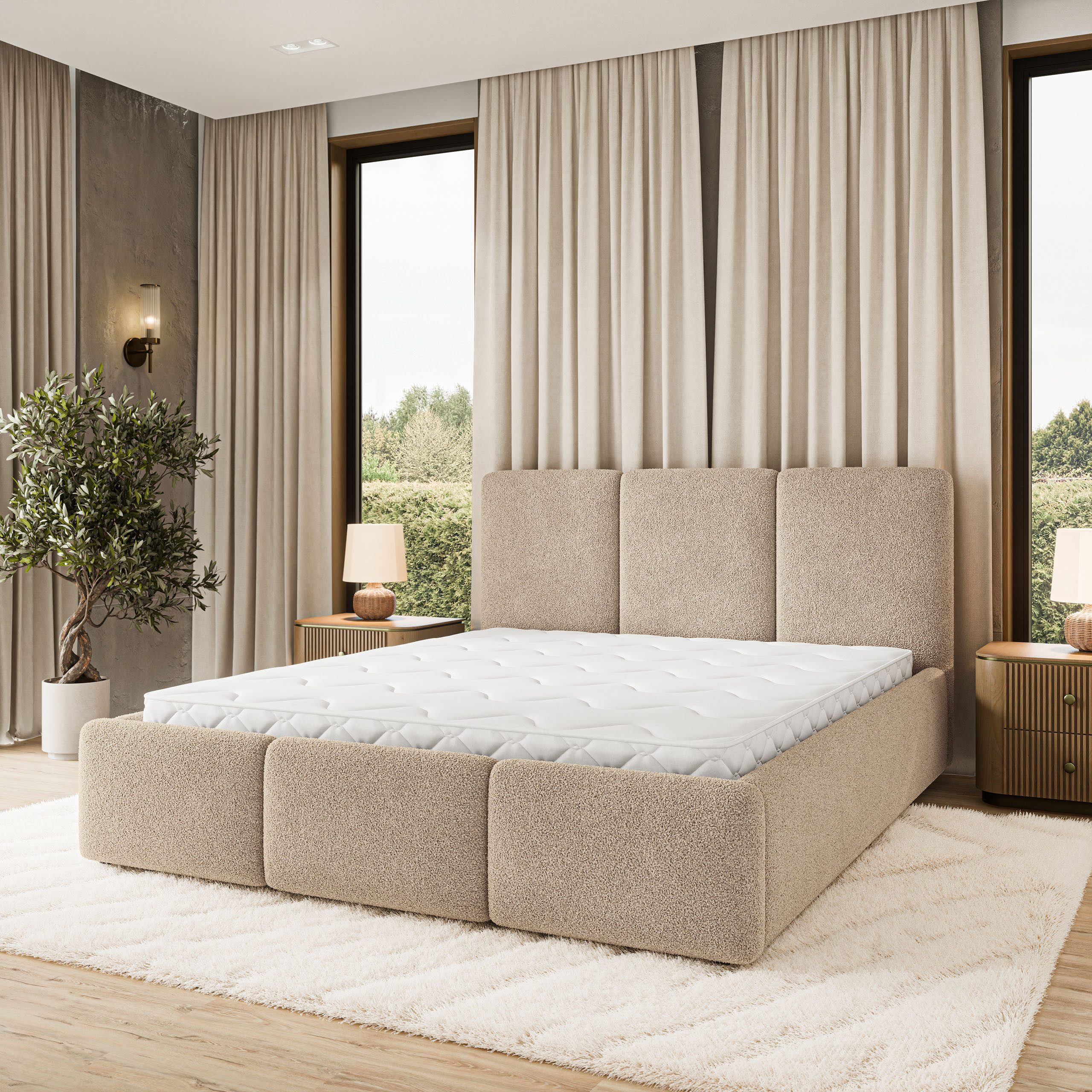 Masseno Polsterbett MORENA 120x200 cm beige (mit Bettkasten und Lattenrost)