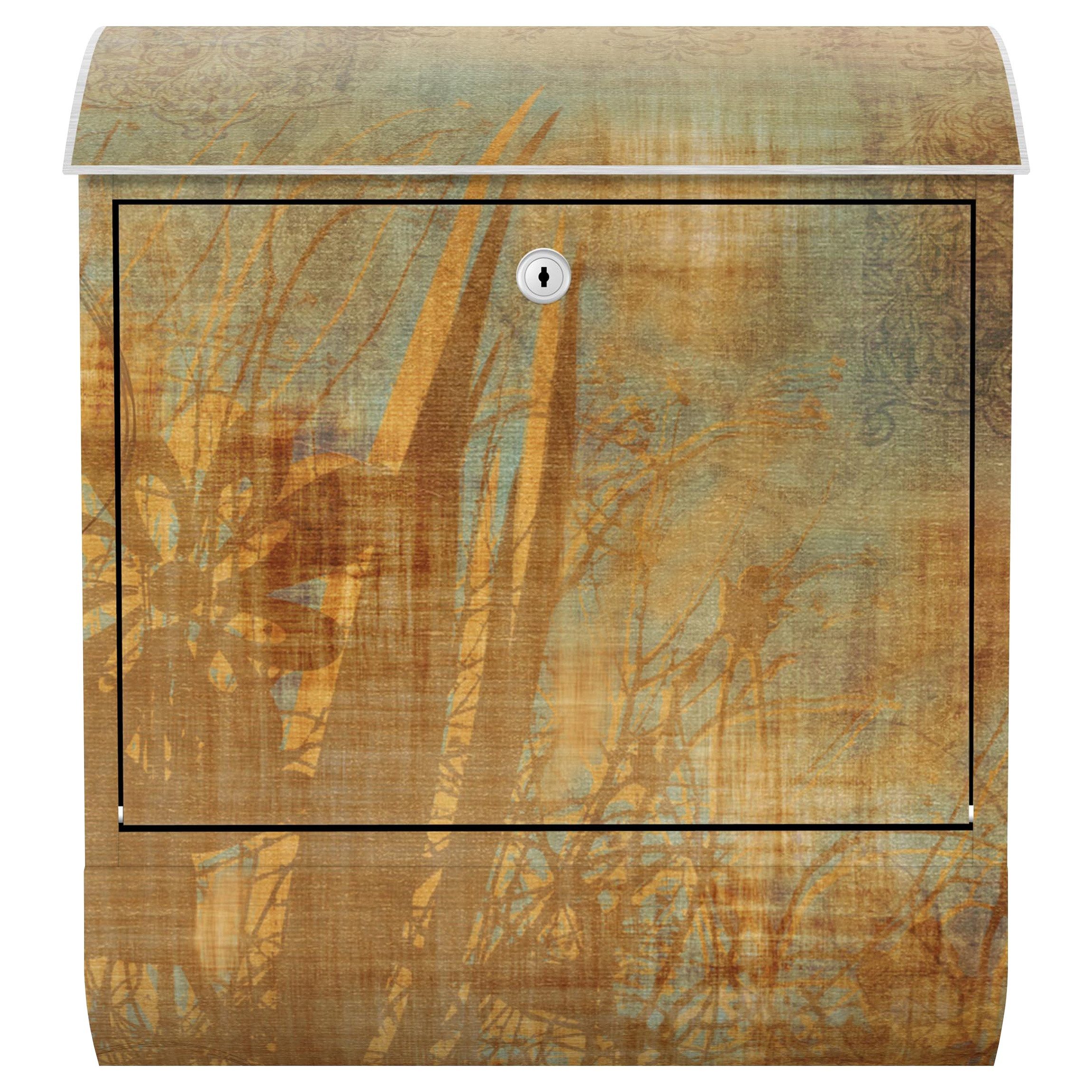 Bilderdepot24 Briefkasten Wandbriefkasten mit Zeitungsfach Motiv Blumen unter Ornamentstruktur (inkl. Zeitungsrolle und 3 Schlüssel), Motivdruck, wetterfest, UV-beständig, abschließbar, 46x39x13 cm